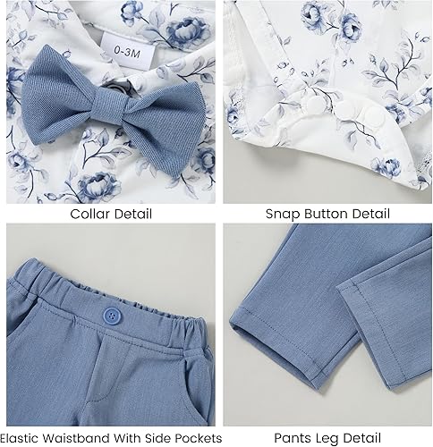 Miniatura 4 de YALLET Traje de ropa para bebé niño de 0 a 18 meses, traje de caballero, camisa de vestir+corbatín+chaleco+pantalones, conjunto de trajes de fiesta