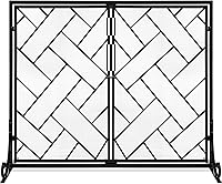 Best Choice Products 44x33in Geometric Wrought Iron Fireplace Screen, 2-Panel Spark Guard with Magnetic Doors - Black