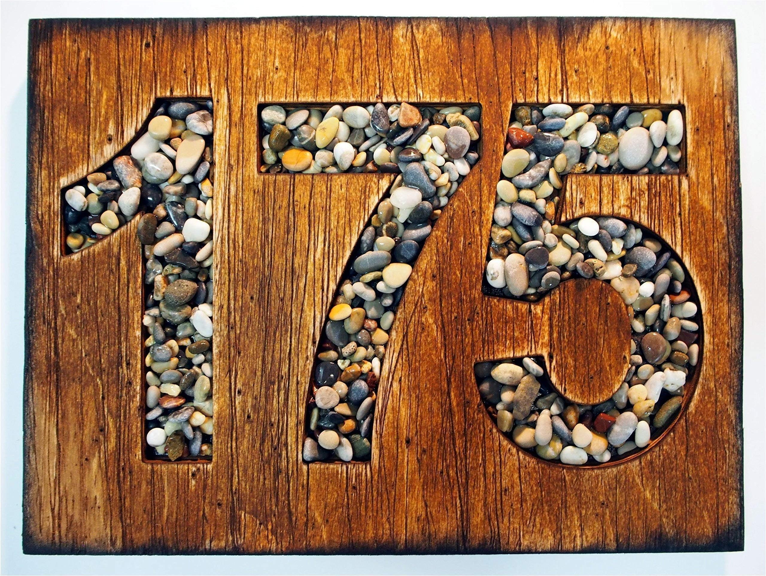 Custom Address Sign, Rustic House Address Plaque, Oak stained wooden plaque and Sea Pebbles numbers, House numbers, House address sign, housewarming gift, cabin, beach
