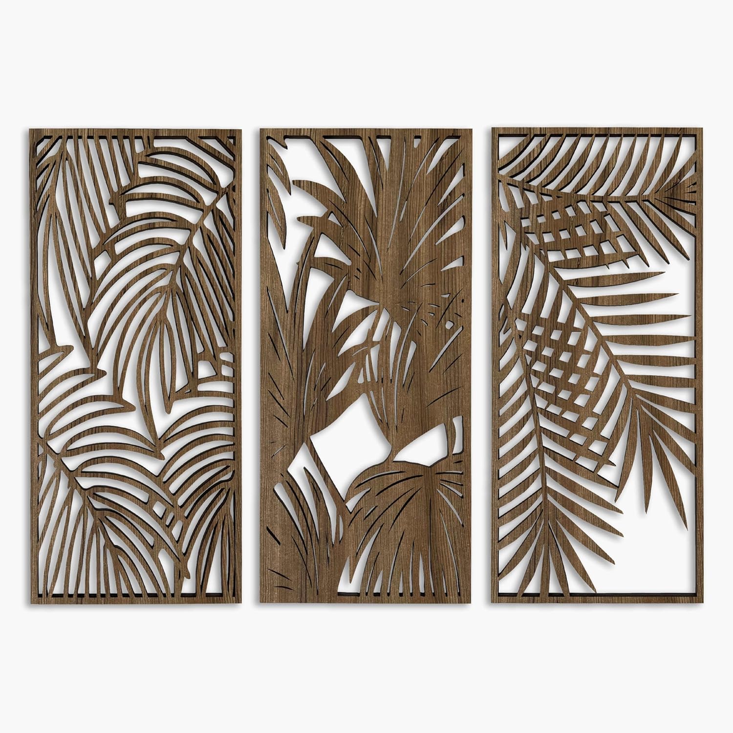 Tropical Leaves Wood Wall Art for Living Room, Botanical Wall Art Wood Panel, Hawaiian Wall Art Decor Over the Bed Set of 3, Gift for the Home Decor