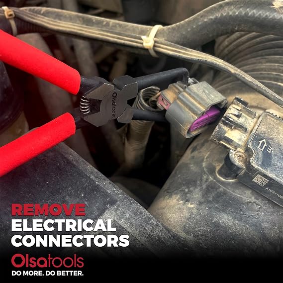 Olsa Tools Electrical Disconnect Pliers - 8 Inch Push Tab Connector Removal Tool - One Hand Locking Tab Release Pliers for Automotive Connectors - Compact Design for Tight Spaces - Part: 1817
