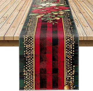 Christmas Linen Table Runner, Seasonal Winter Kitchen Dining Table Decor, Dining Room Outdoor Indoor Farmhouse Birthday Home Party Gift Holiday Wedding Coffee Table Decoration 13 x 72 Inch