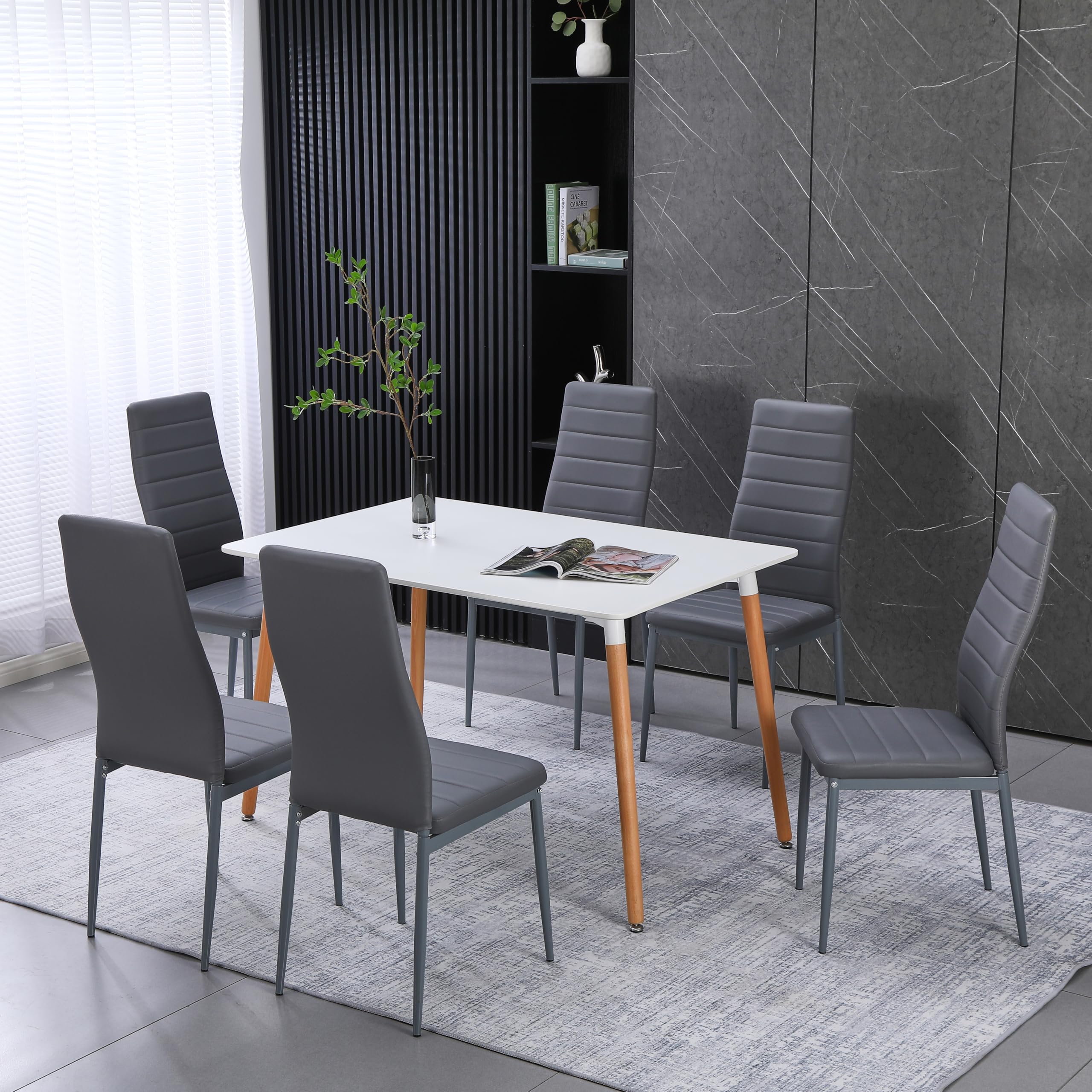 Stanew sedia da pranzo, cucina o salotto, 6 pezzi, con gambe in metallo, imbottita, rétro con cuciture bianche, colore: grigio