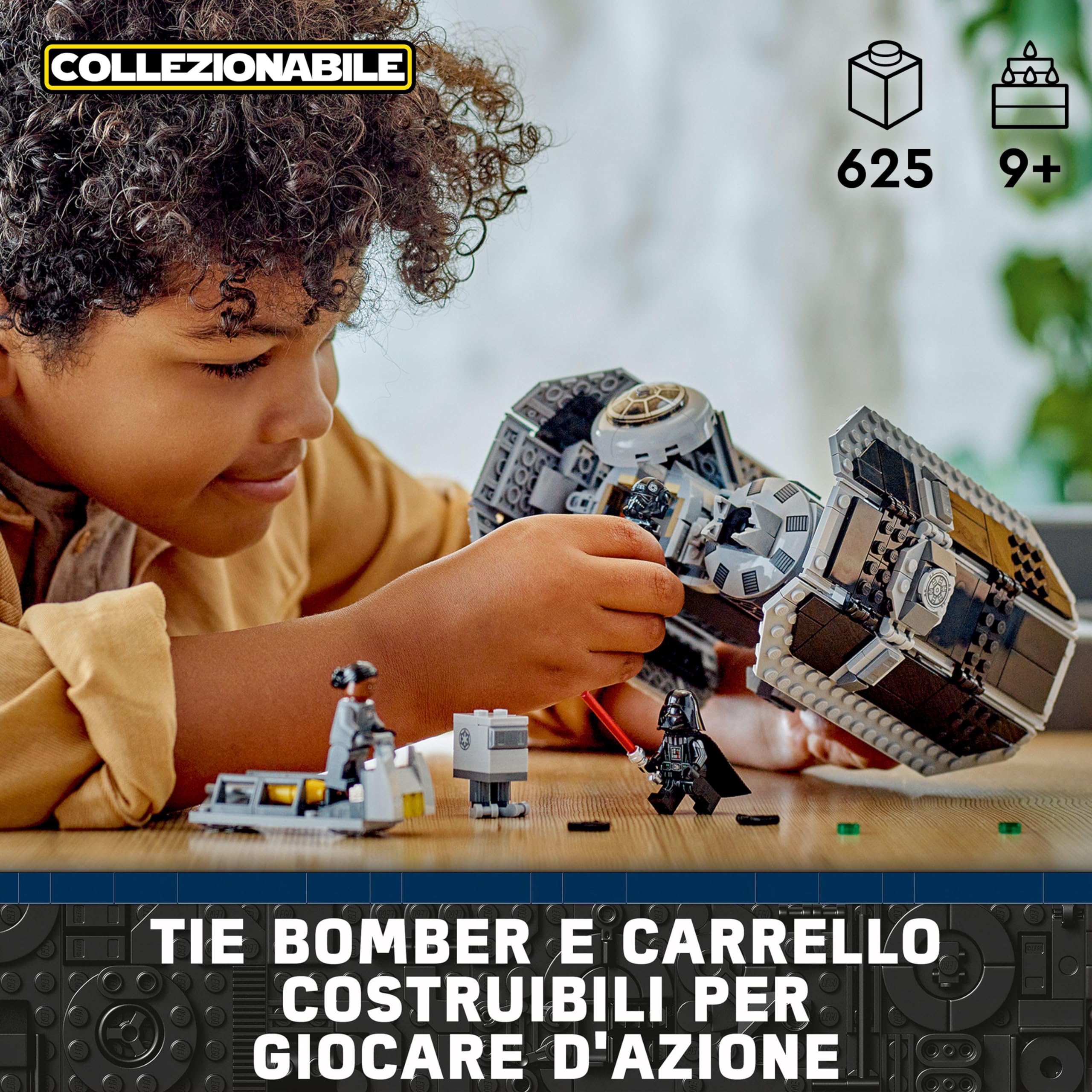 LEGO Star Wars TIE Bomber Model Building Kit, Modellino da Costruire di Starfighter con Droide Gonk e Minifigure di Darth Vader con Spada Laser 75347