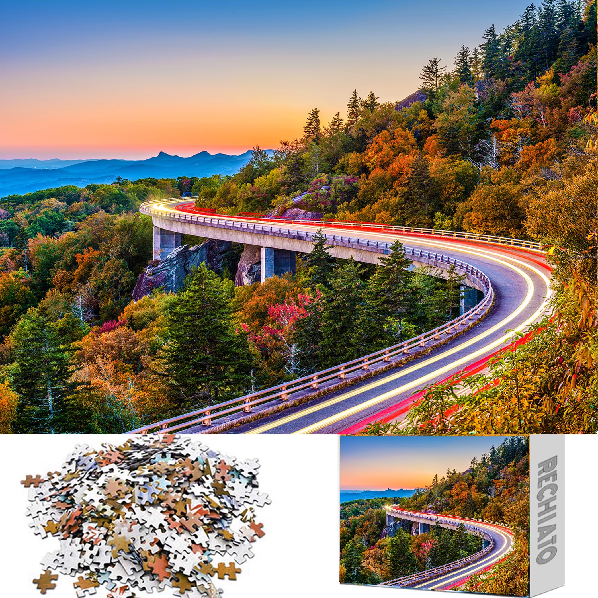 1000 Pieces for Blue Ridge Parkway Linn Cove Viaduct Puzzles, Fall Jigsaw Puzzles for Adults 1000 Pieces and Up, Landscape Puzzle Gifts for Women & Mom.