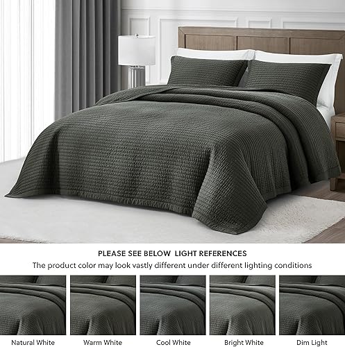 Miniatura 5 de Sterling Creek Juego de edredón 100% Tencel Lyocell tamaño Queen  Colcha de puntada gris pizarra, sedoso, suave, transpirable, 250GSM, relleno de