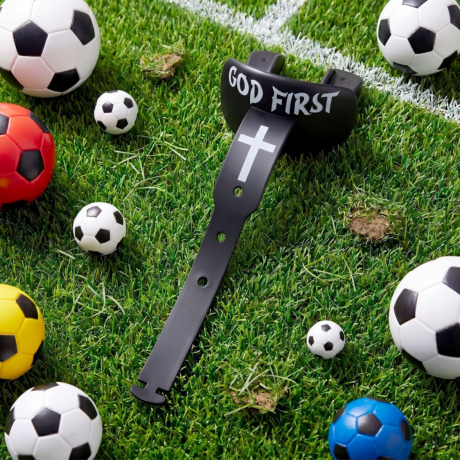 Outus Faith Cross Football Mouth Guard Youth Mouthguard with Connected Strap Breathable Sports Lip Guard for Adult & Youth for Football, Lacrosse, MMA, Boxing, Brace(God First)