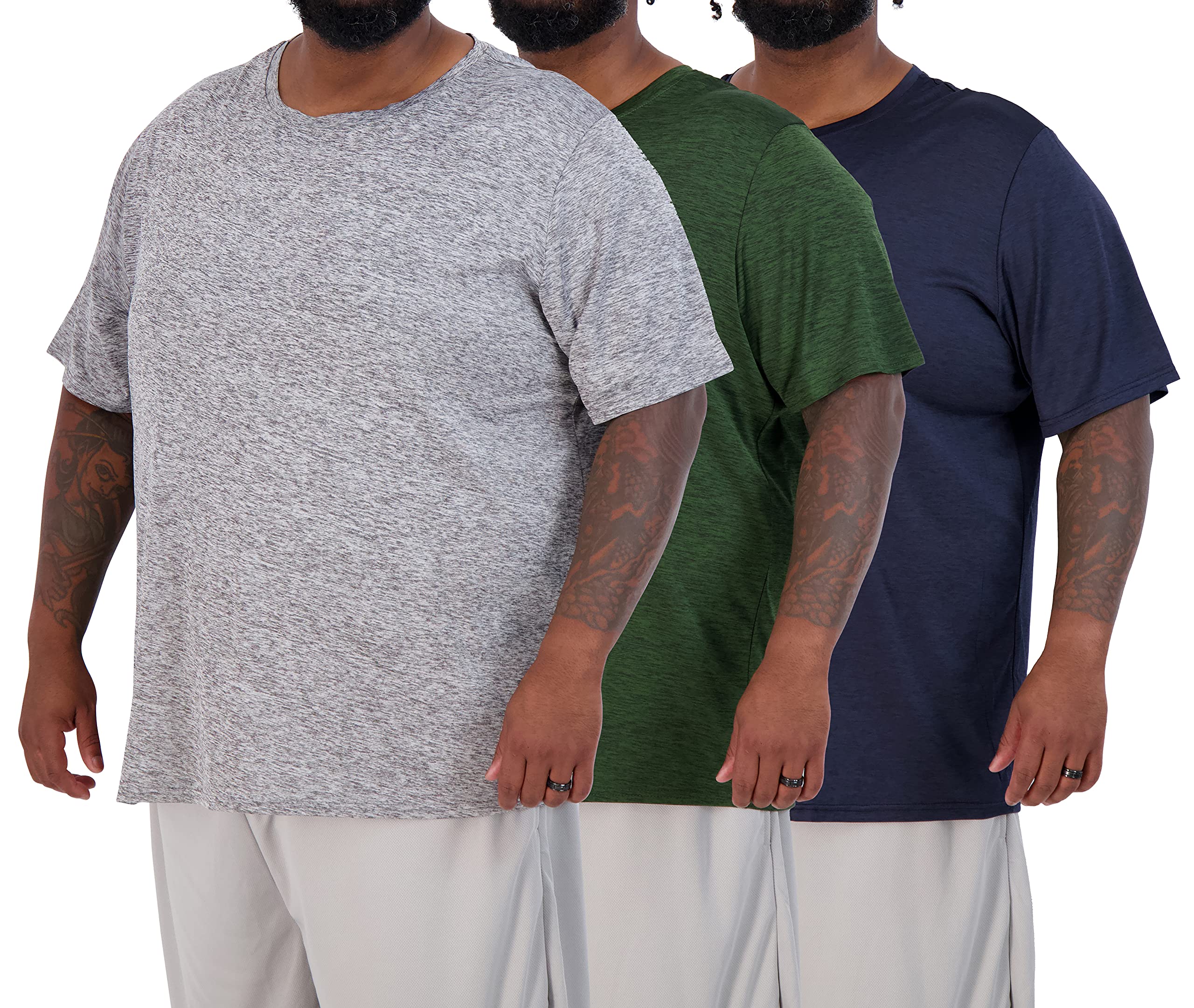 3 Pack: Men s Big and Tall Tech Stretch Short Sleeve Crew Quick Dry Fit T-Shirt Wicking Active Athletic Gym Top Size Clothes Lounge Sleep Running Essentials Basketball Workout Tee- Set 5, 4XLT