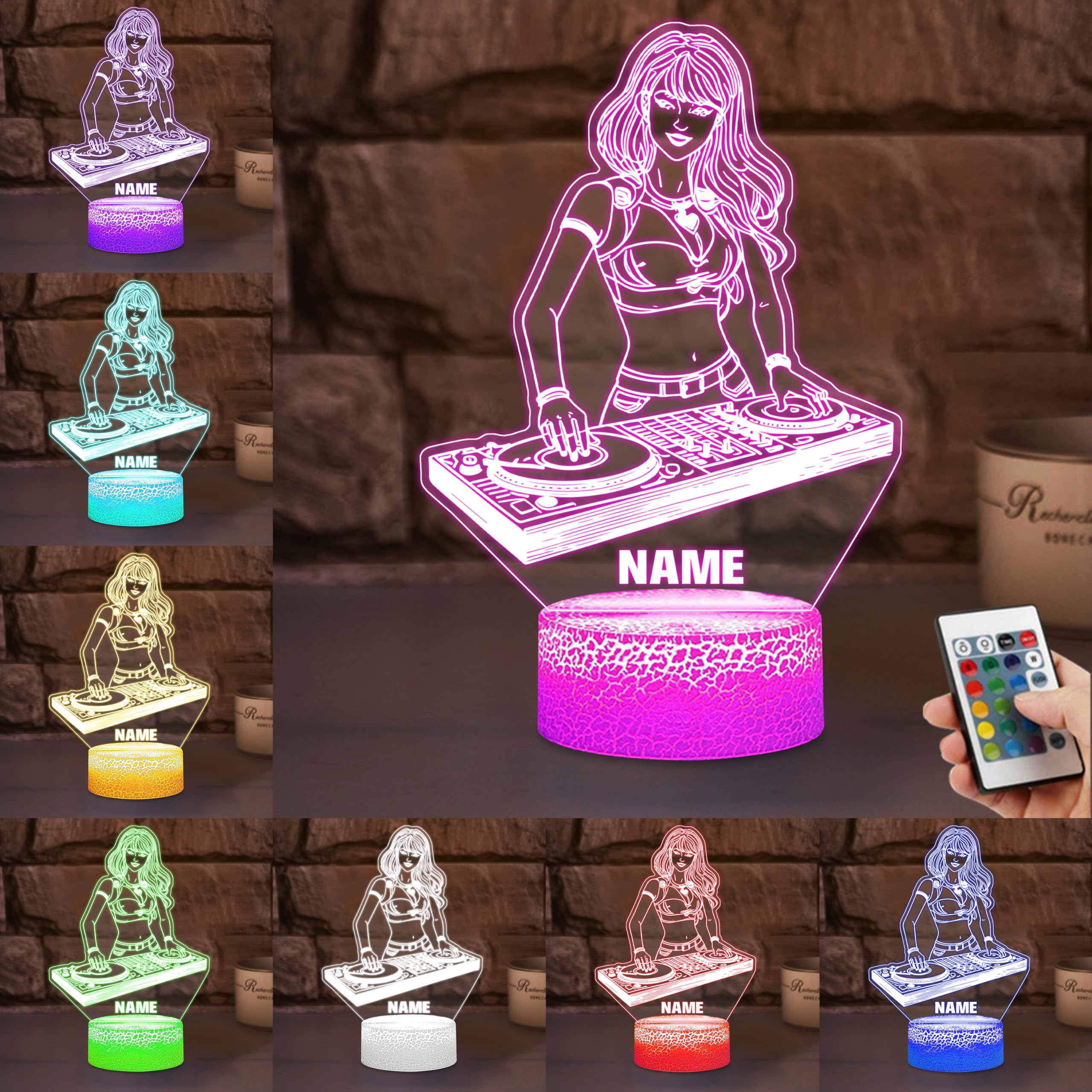 KKIIOEXX Personalized Singing Girl Night Light,Custom Table Illusion LED Lamp with 16 Colors Remote,Music Party Bedroom Decor,Gifts for Singing Girls Music Fans