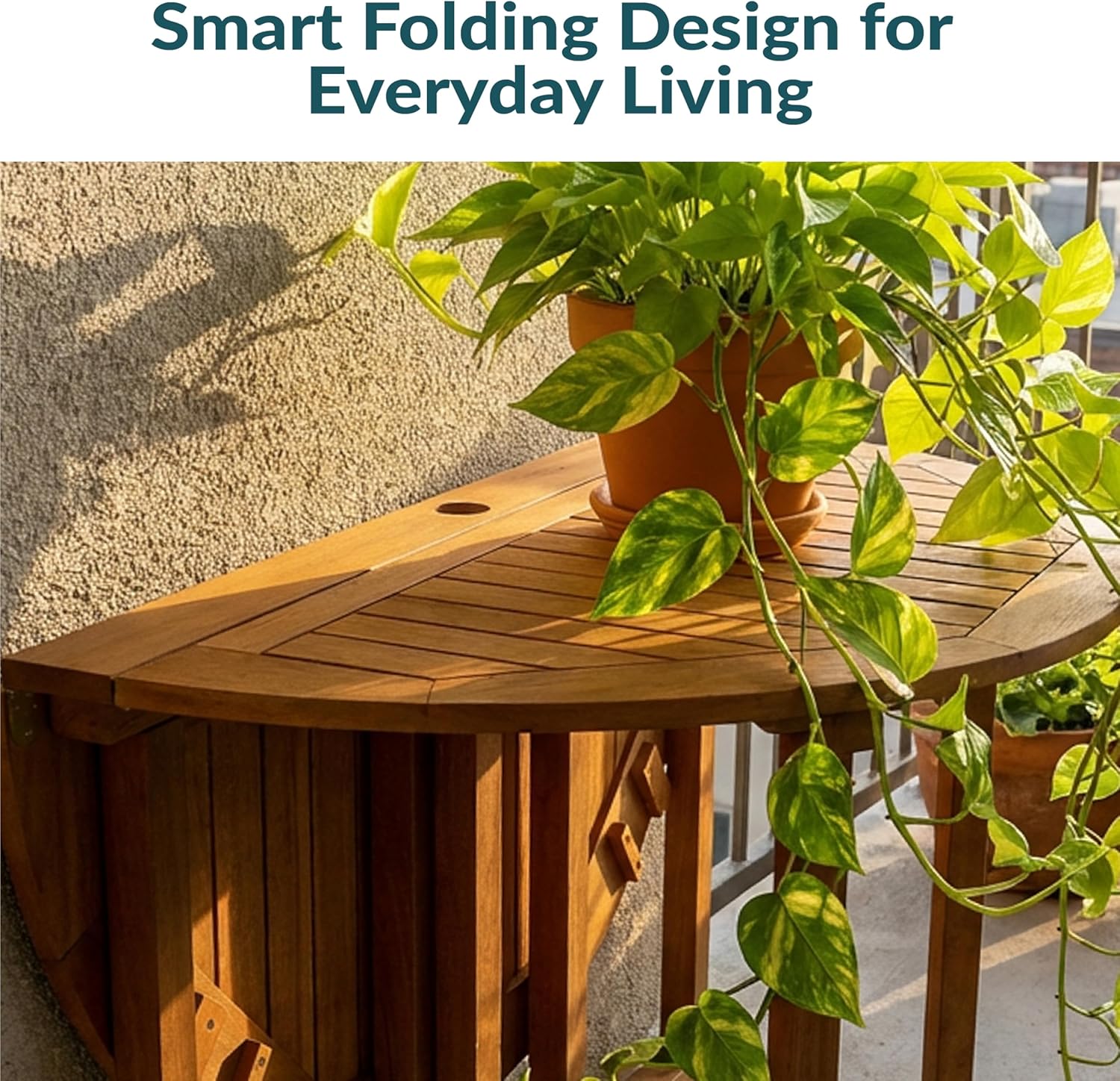 Sunnydaze Malaysian Wood Folding Patio Table - Space-Saving Gateleg Table with Umbrella Hole for Outdoor Dining & Gatherings - Teak Oil Finish