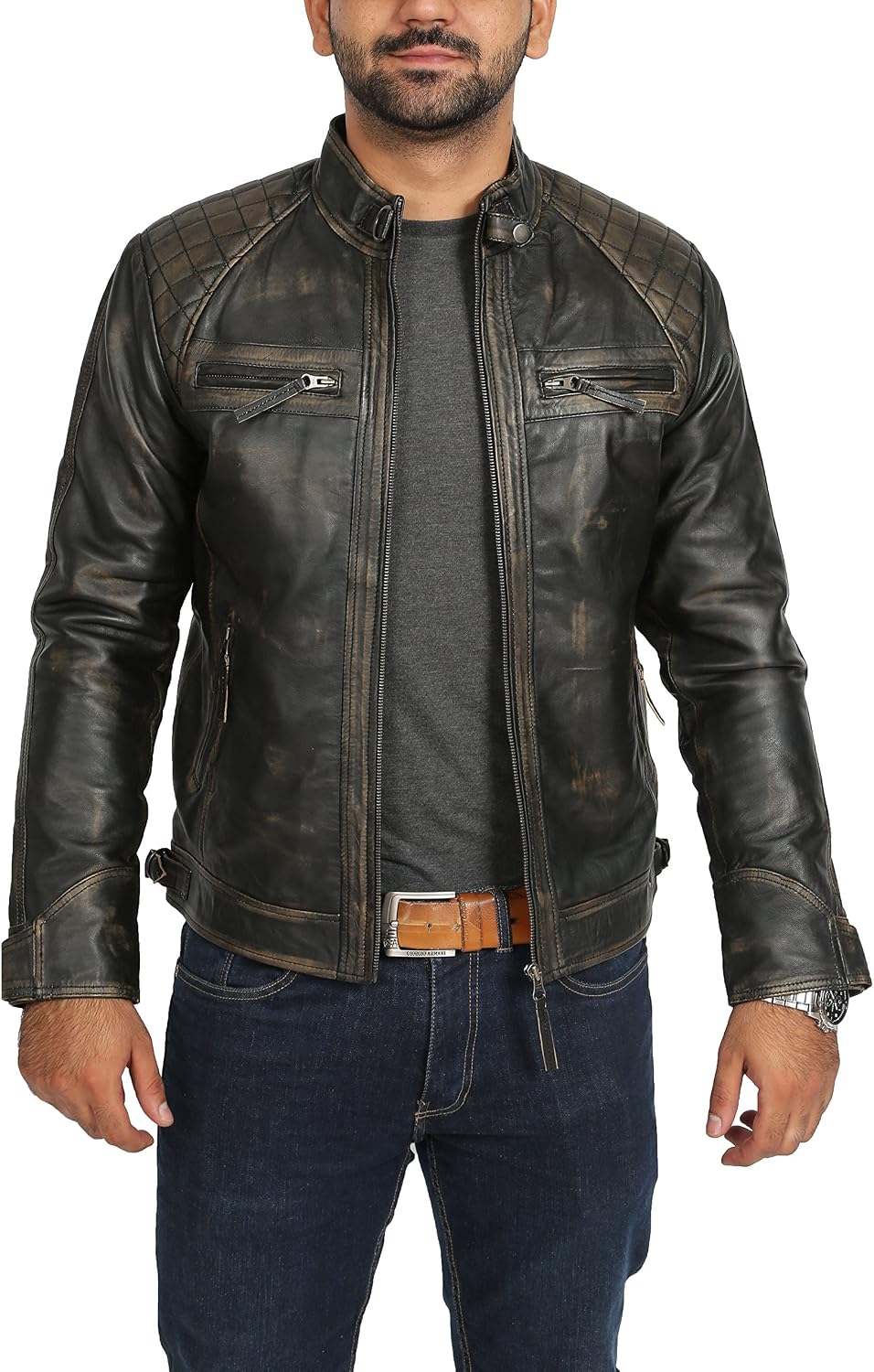 Veste Motard En Cuir De Mouton Scorpio Noir - Débardeur Style Rétro, Fermeture éclair, Neuve Avec étiquettes
