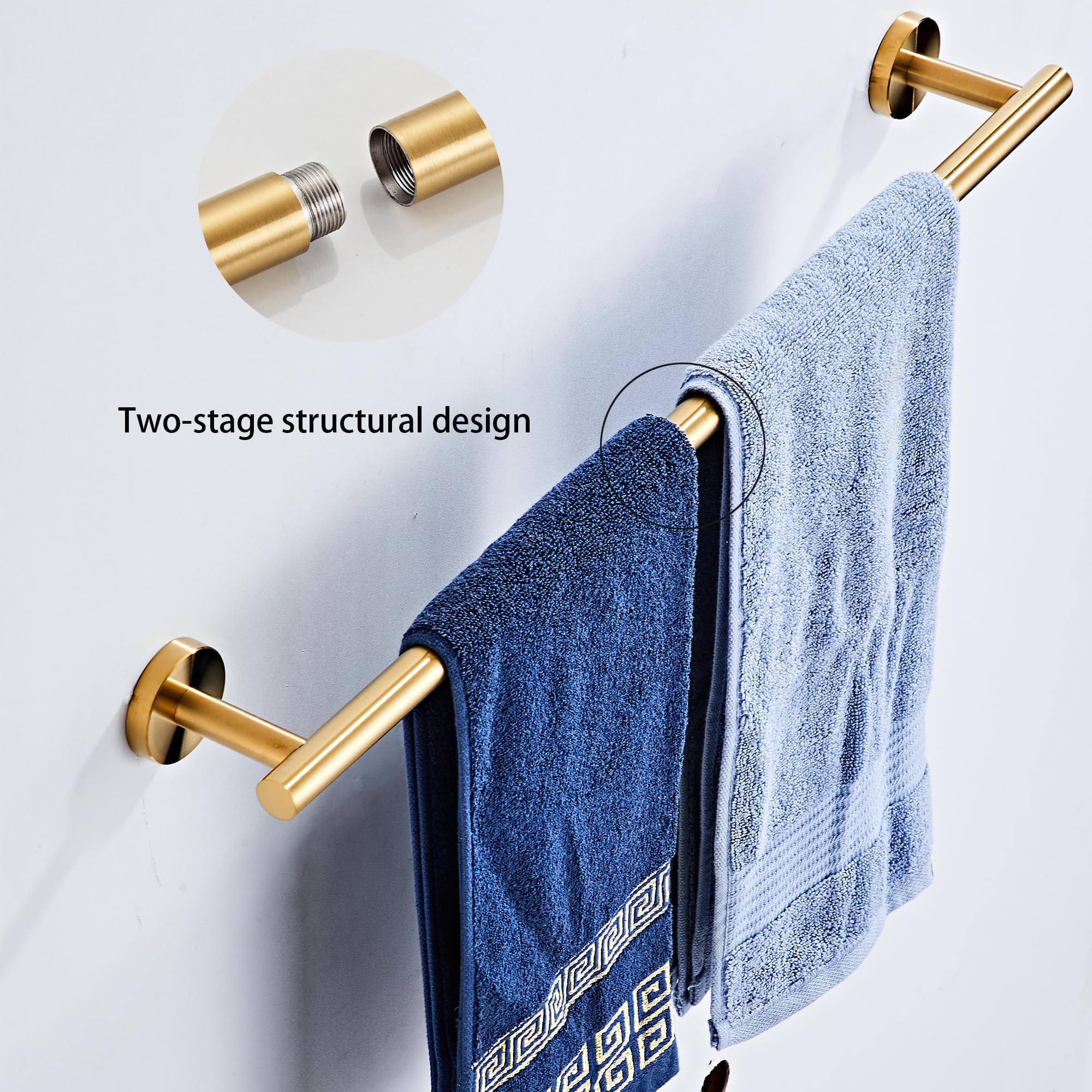 Brushed Gold Bathroom Hardware Set 5 Piece with Towel Racks for Bathroom, SUS304 Stainless Steel Bath Towel Bar Set, 24 Inch Wall Mounted Accessories Kit… — Amazon image 4