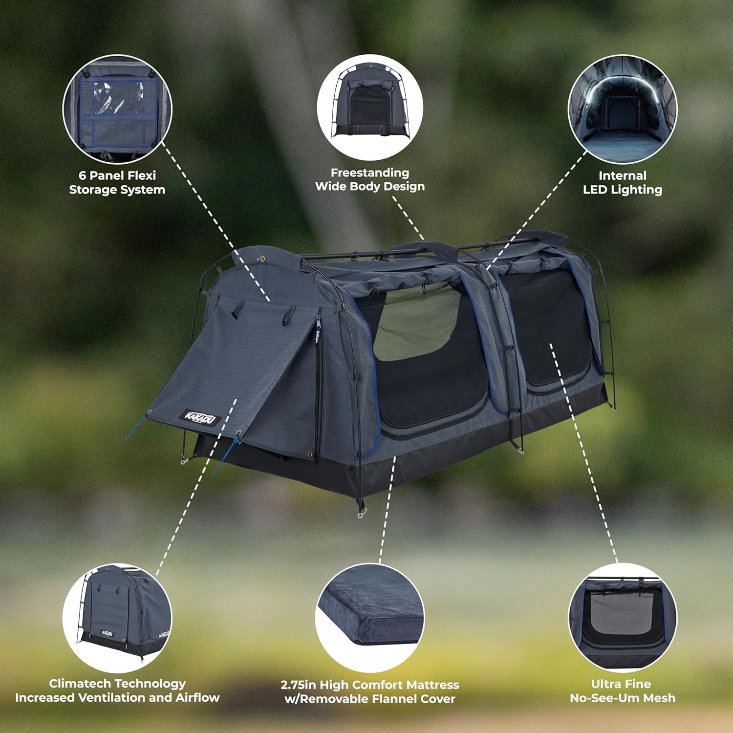 Kakadu Canvas Swag Tent, 1 Person, Australian Polycotton Camping Ground Tent, All Seasons, Waterproof, with 2.75” Foam Mattress, LED Lighting, Carry Bag