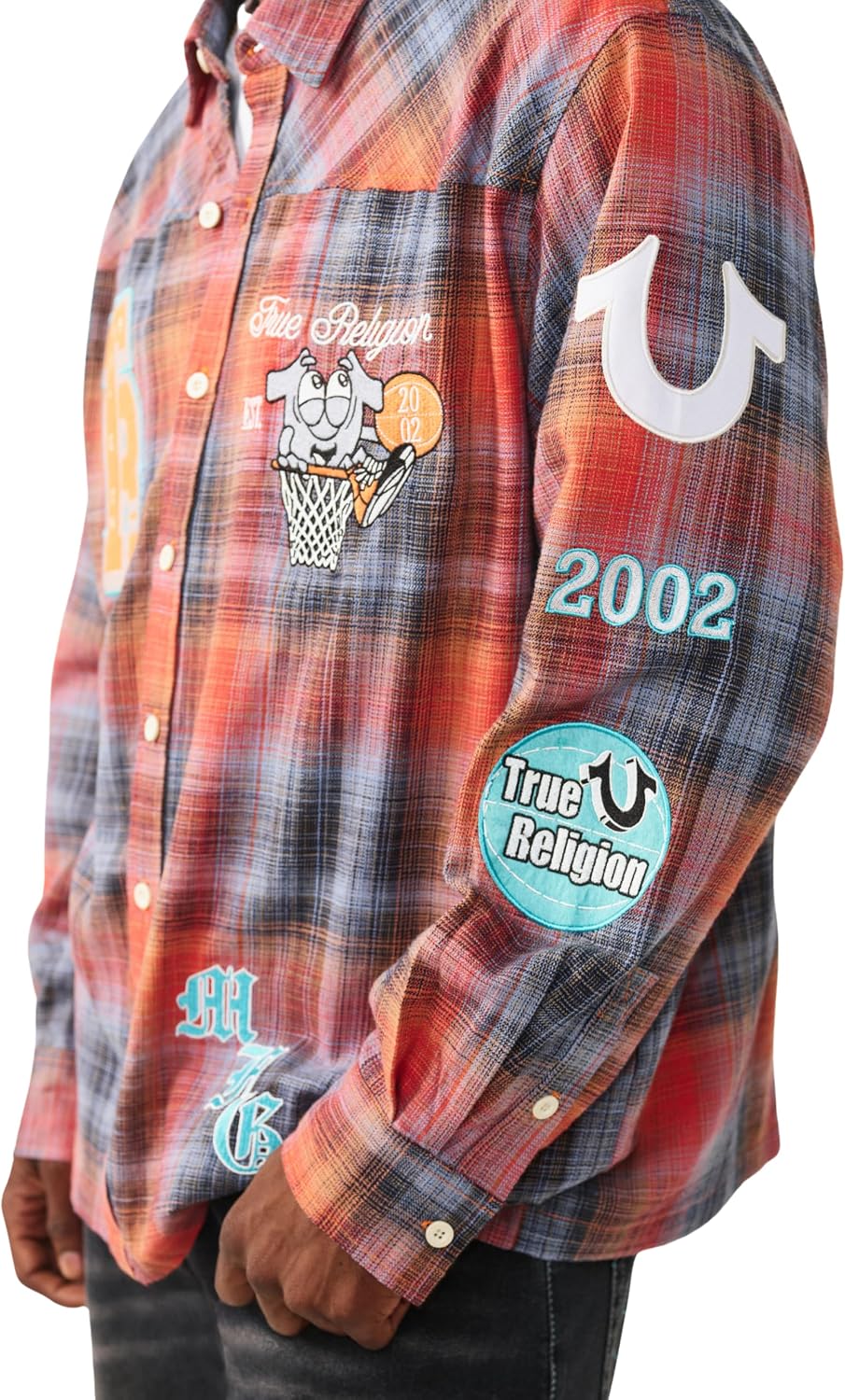 True Religion Men’s Long Sleeve Flannel Patch Shirt