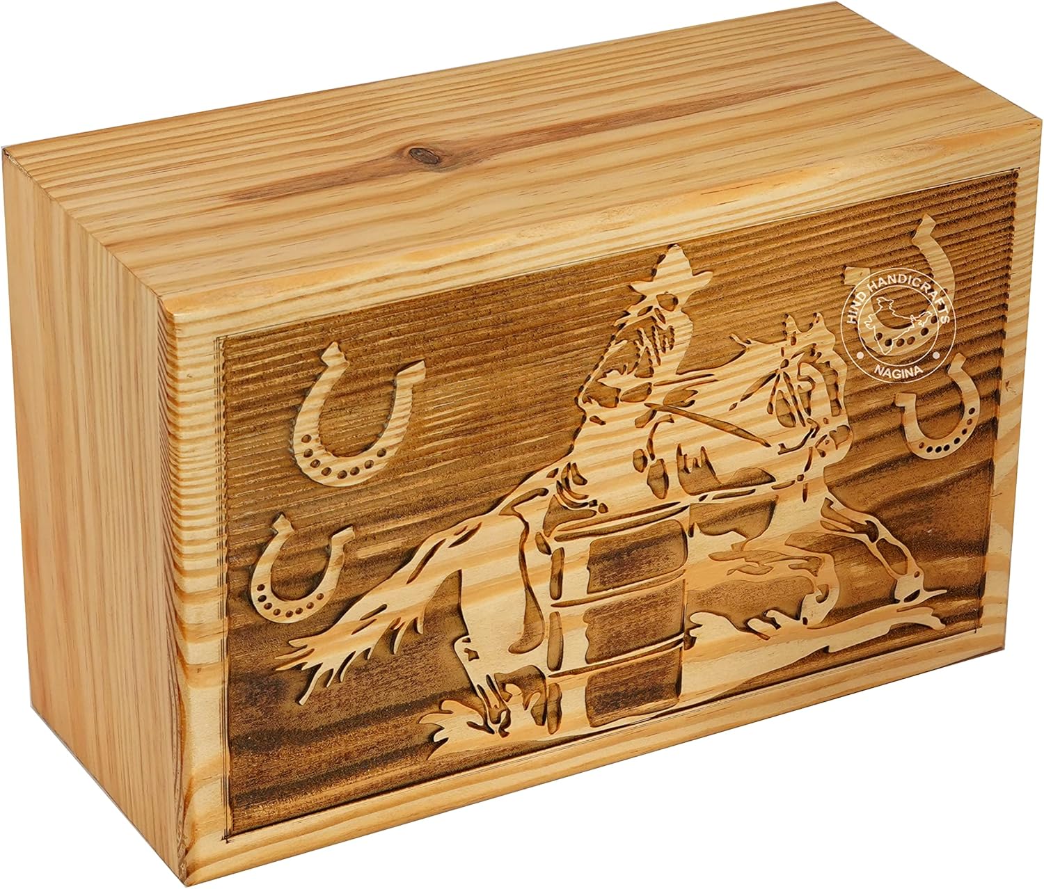 Handcrafted Horse Rider Wooden Cremation Urns for Human Ashes Adult Large - Funeral Urn Box - Burial Urns for Columbarium (250 LB - Pinewood)