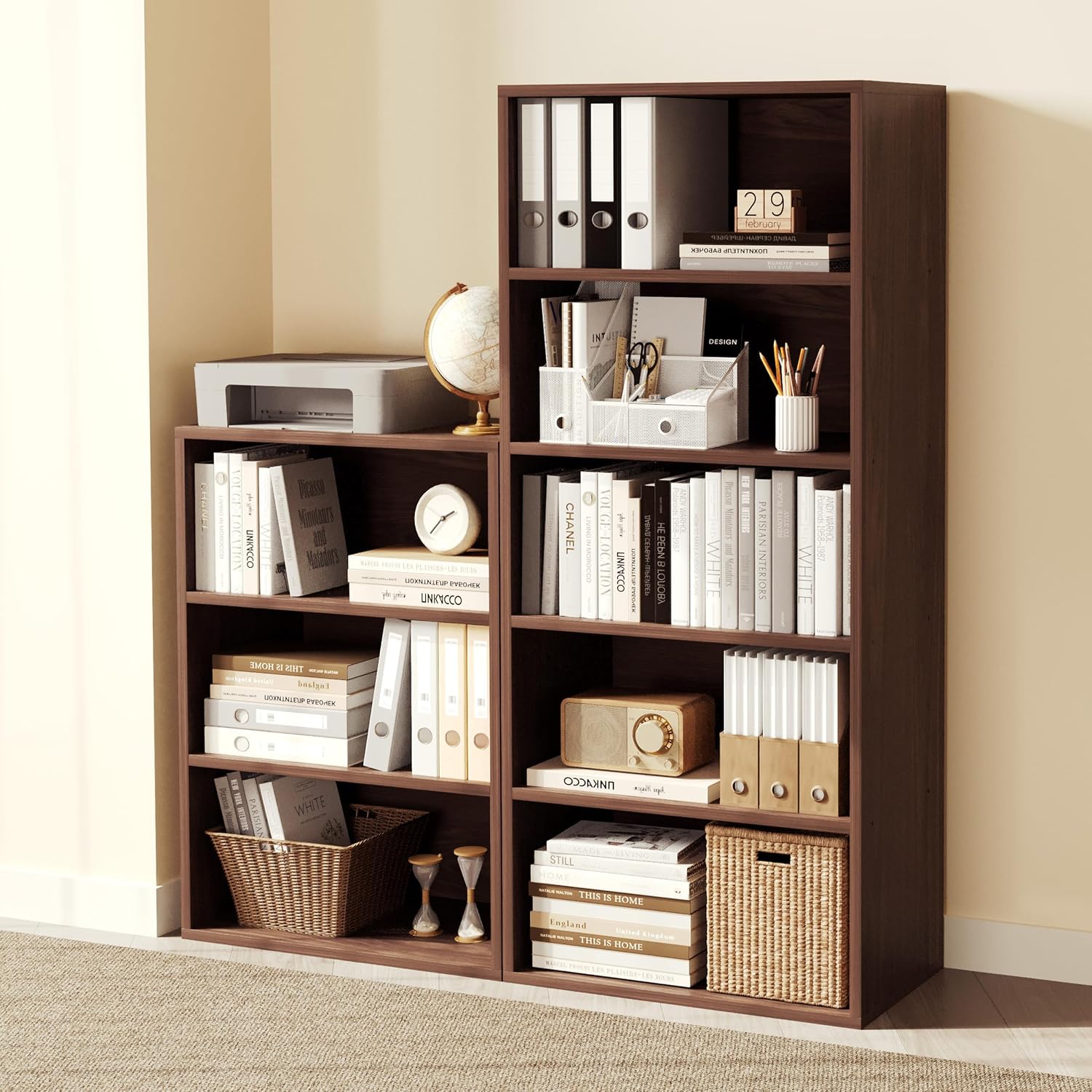 Basic Open Shelf Bookcase – 3-Tier Extra Deep Wooden Bookshelf, Storage Shelves with 11-Inch Depth, Black Walnut