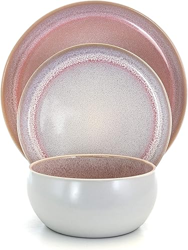 Miniatura 2 de Unknown1 Retro Glaze - Juego de vajilla de cerámica de 16 piezas en color morado, sólido, casual, redondo, apto para microondas, mediano