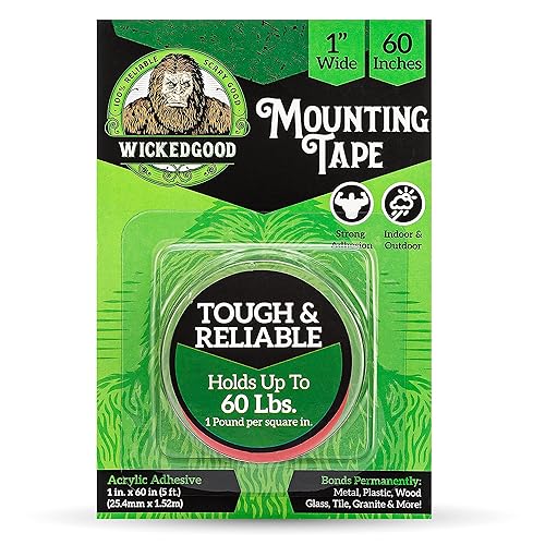WickedGood Cinta de montaje (1 x 60 pulgadas), cinta adhesiva de doble cara, cinta resistente para interiores y exteriores, impermeable