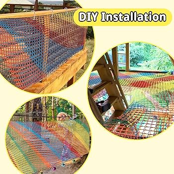 Double Layers Safety Net For Kids Playground Play, Outdoor Climbing Game Protection Net, Cargo Net, Heavy Duty Fence Netting For Balcony Stairway, For Tree (Size:9.8x9.8FT(3x3M),Color:Multicolor