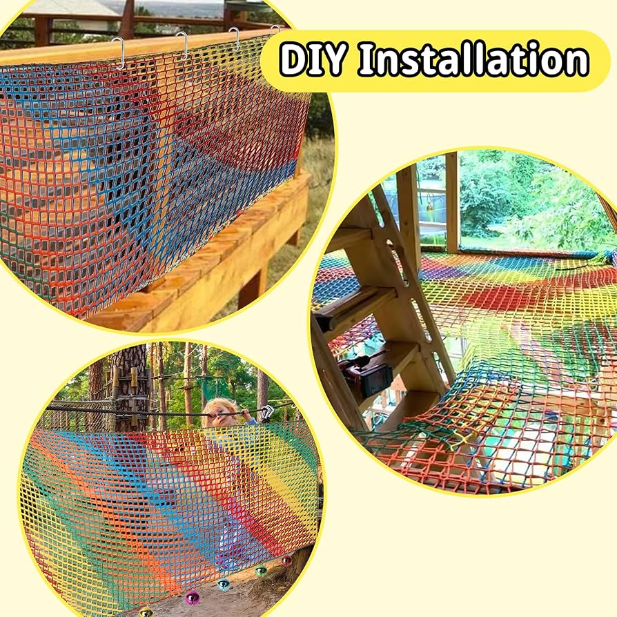 Double Layers Safety Net For Kids Playground Play, Outdoor Climbing Game Protection Net, Cargo Net, Heavy Duty Fence Netting For Balcony Stairway, For Tree (Size:9.8x9.8FT(3x3M),Color:Multicolor