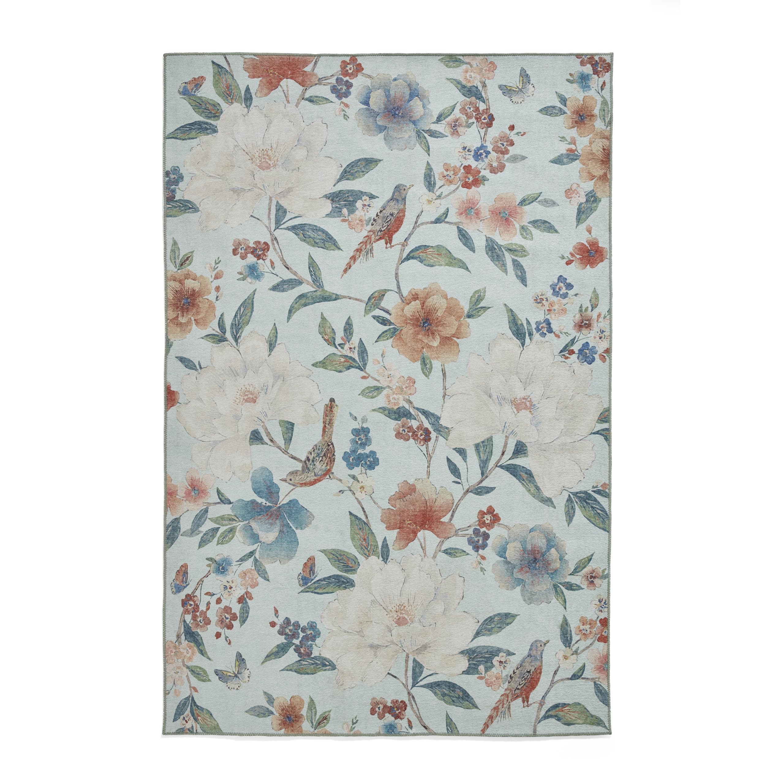 Think Rugs Catherine Lansfield Pipa Floral Rug, Blue