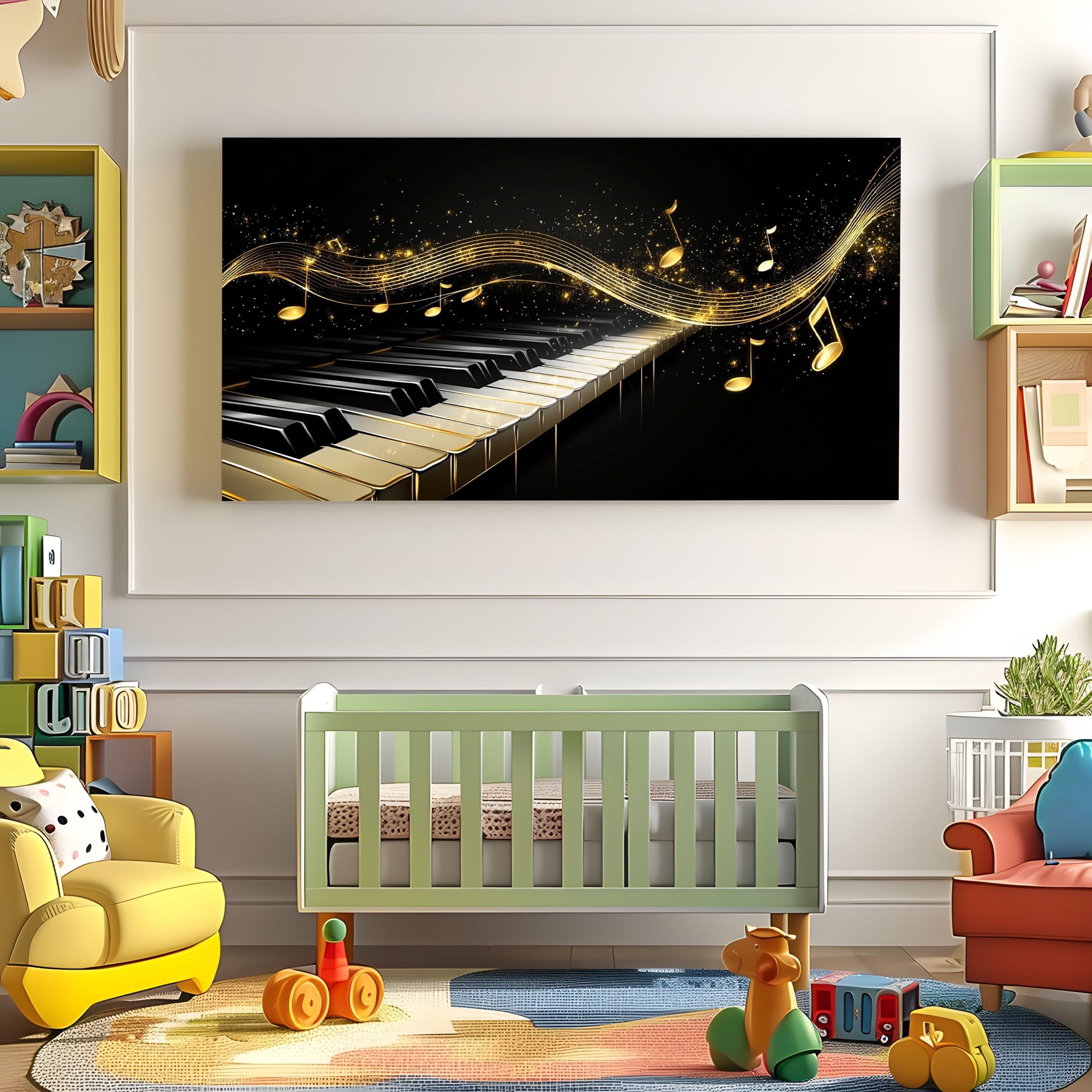 ZORYAN Quadri Moderni Tema Musicale Pianoforte Grandi con Cornice 80x160cm | Dimensioni Spartito con Chiave Classica Stampa su Tela per Soggiorno Cielo Stellato di Lusso Quadro Decorazione Murale