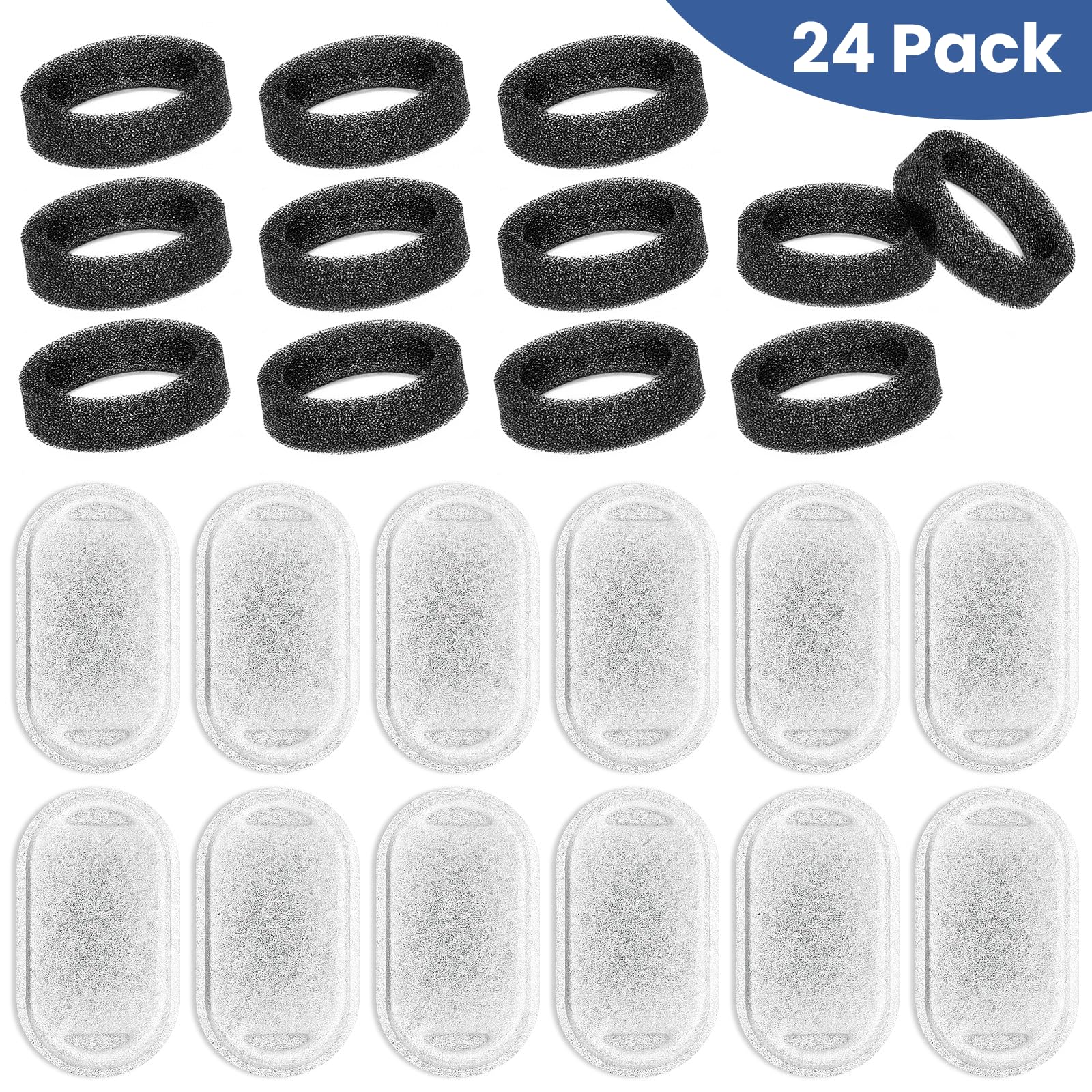 Cat Water Fountain Filter Replacement, 12 Pcs Cat Filters Pet Water Fountain Filter with 12 Pcs Sponges Foam for 67oz/2L & 108oz/3.2L Stainless Steel Automatic Cats Water Fountain Dispenser Filters - image 5