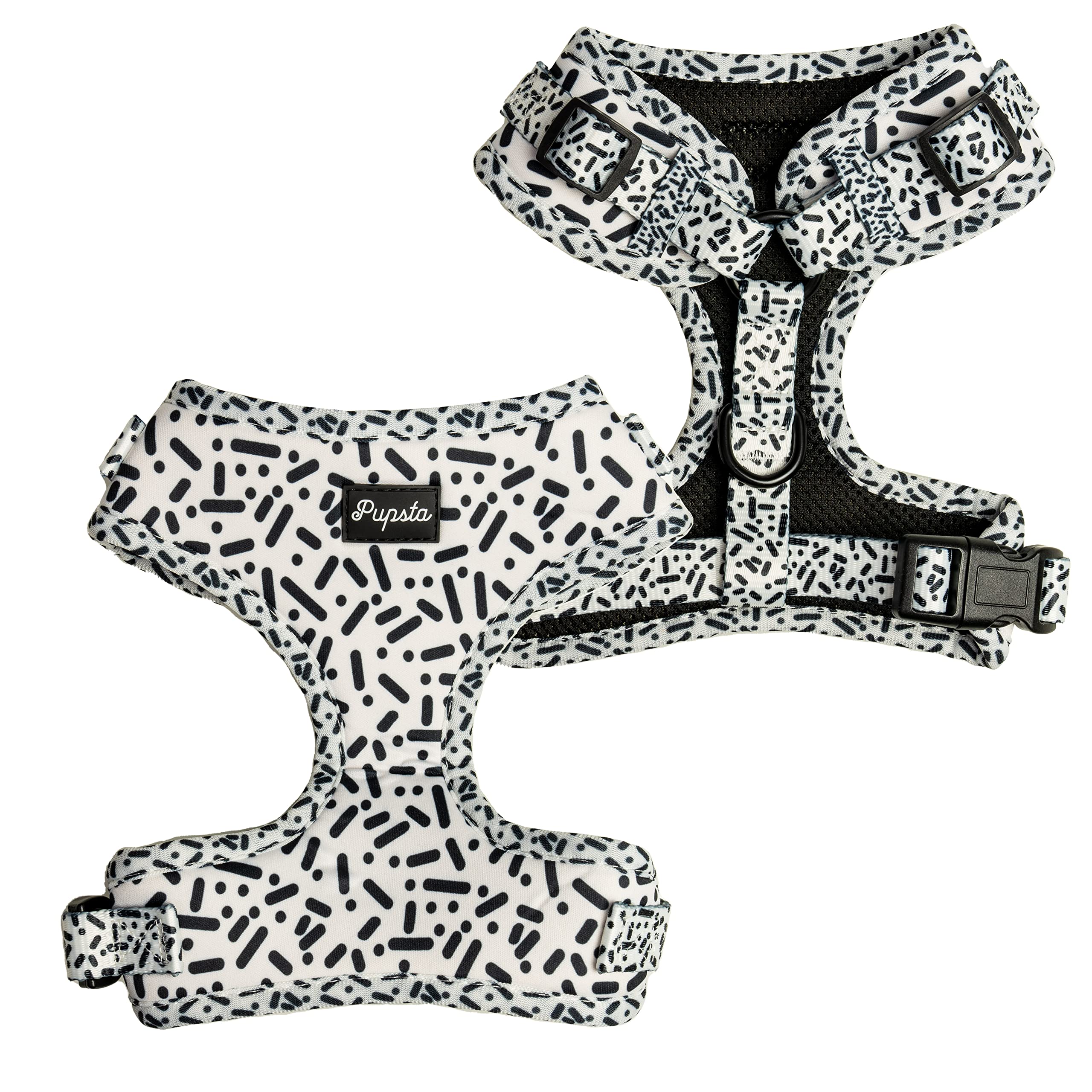Pupsta fully adjustable Extra Large dog harness, Black & White Sticks, XL