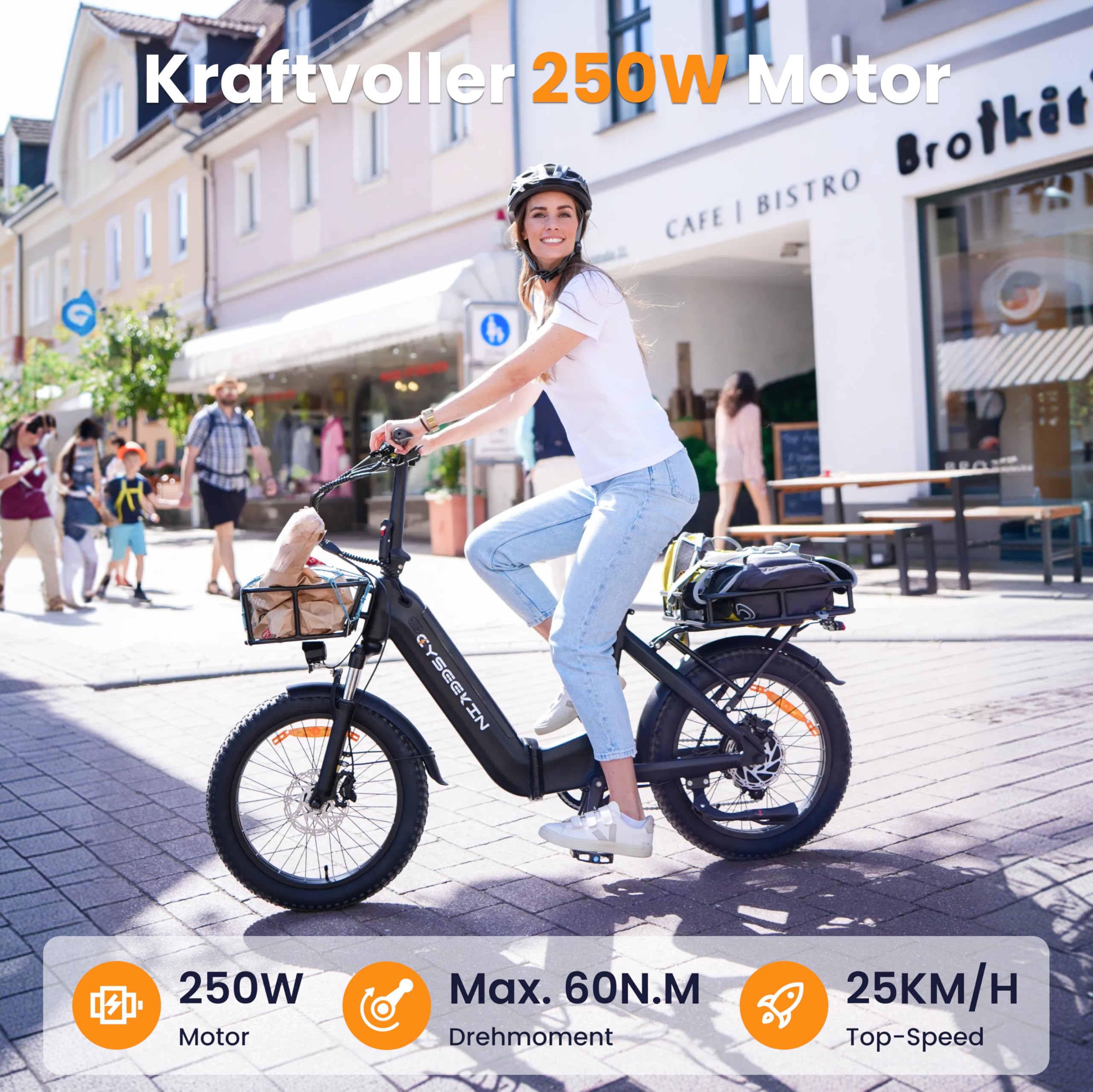 C20 E Bike Klapprad, 20x3.0 Fatbike mit Hydraulische Bremsen, 48V 15.6Ah Akku bis 120km, 250W Motor 25km/h Ebike, LCD Farbdisplay Shimano 7-Gang Elektrofahrrad für Damen Herren