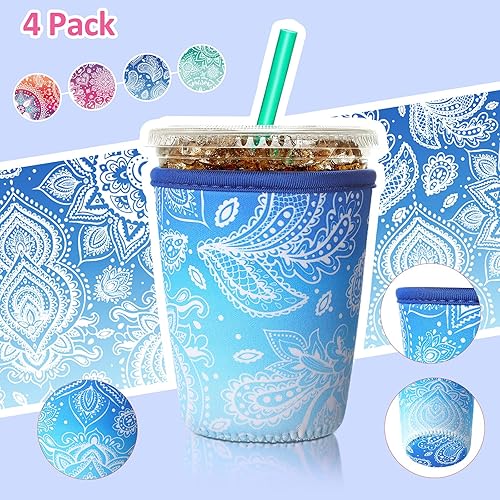 Miniatura 10 de Funda aislante y reutilizable de neopreno para café y bebidas frías, se adapta a la mayoría de los tamaños, 4 unidades (mediana, 22 a 24 onzas,