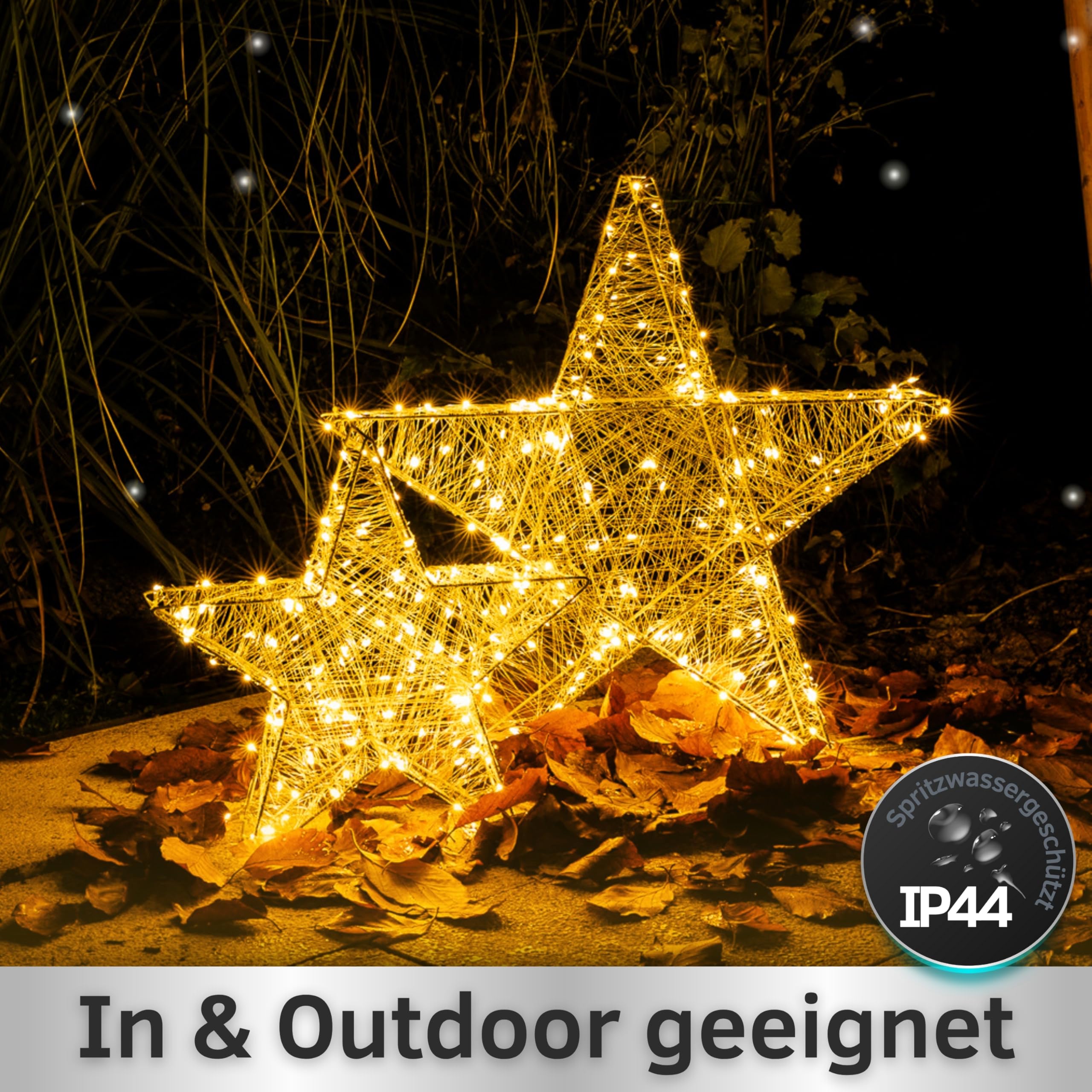 Batteriebetriebener LED Weihnachtsstern silber mit Fernbedienung & Timer - dimmbar - Dekostern beleuchtet mit warmweißen LEDs Innen und Außen Weihnachtsdeko Fensterdeko (Silber, 160 LEDs - B57xH54xT8)