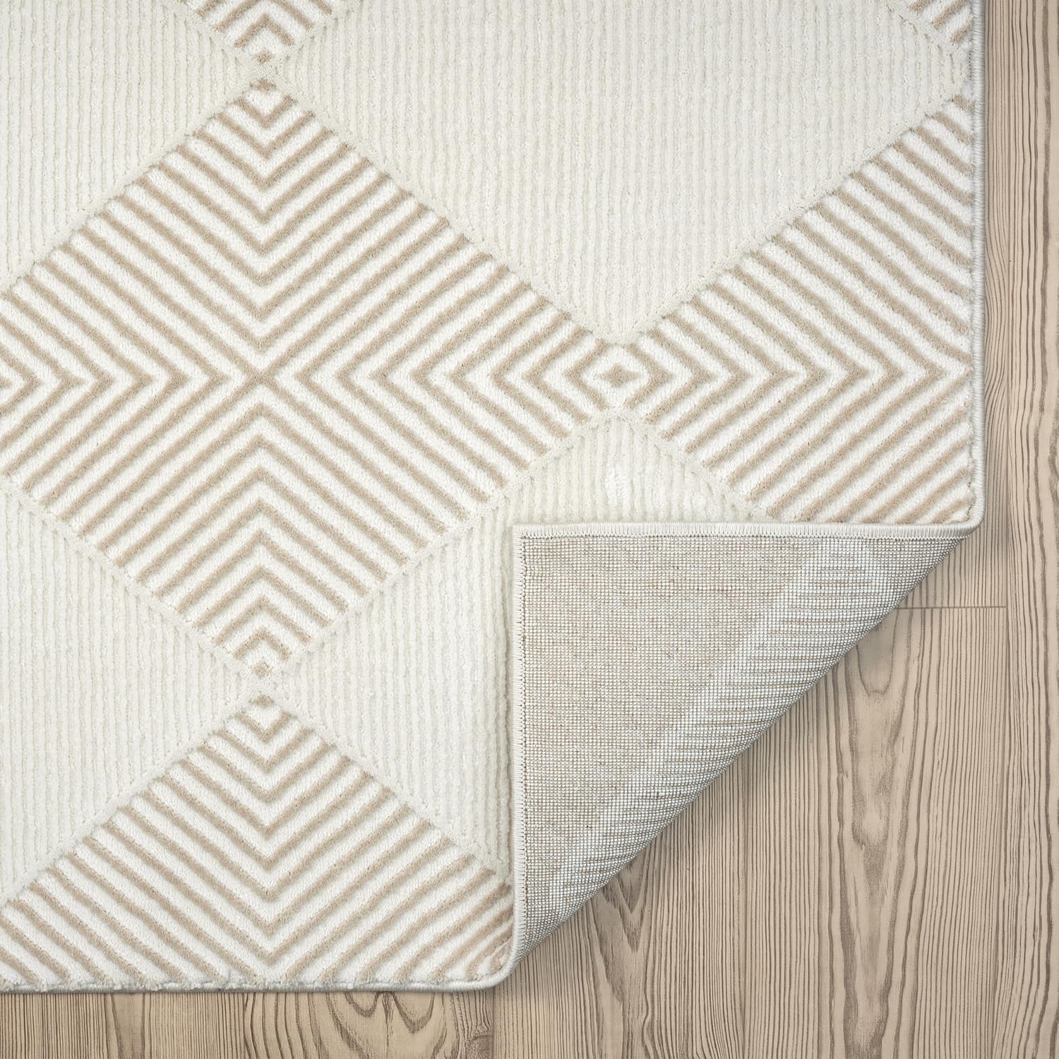 Abani Cream Area Rug for Living Room, Bedroom - Diamond Pattern - 2 x 3 - Durable & Easy to Clean