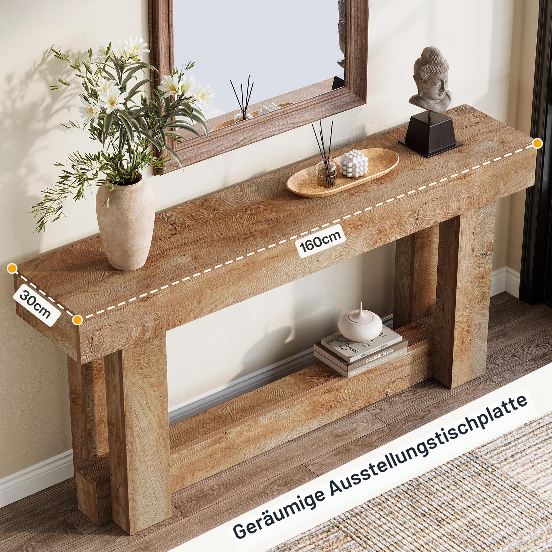 Tribesigns 160cm Extra Langer Konsolentisch,rechteckiger Flurtisch Sofatisch aus Holz hinter der Couch,Sofatisch mit Stauraum für Flur, Wohnzimmer, Helles Eichenbraun