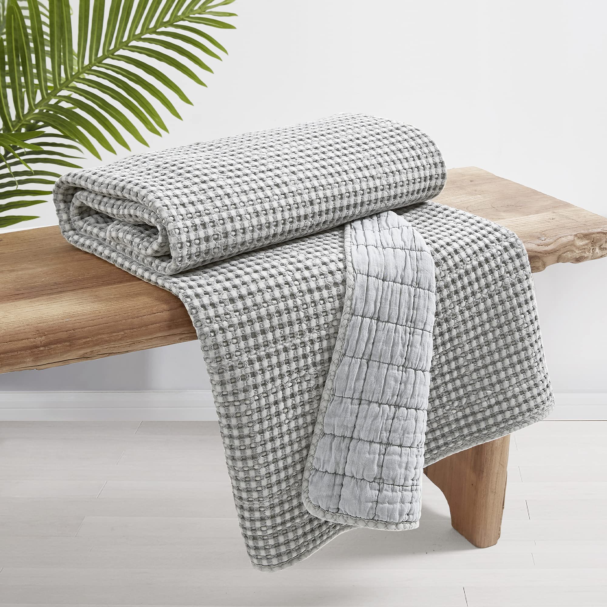 Copriletto Missuna Texture Waffle, Beige, 240x270 Cm, Mix Cotone E Lino (60/40), Per Letto 140/160 Cm, Prodotto In Portogallo