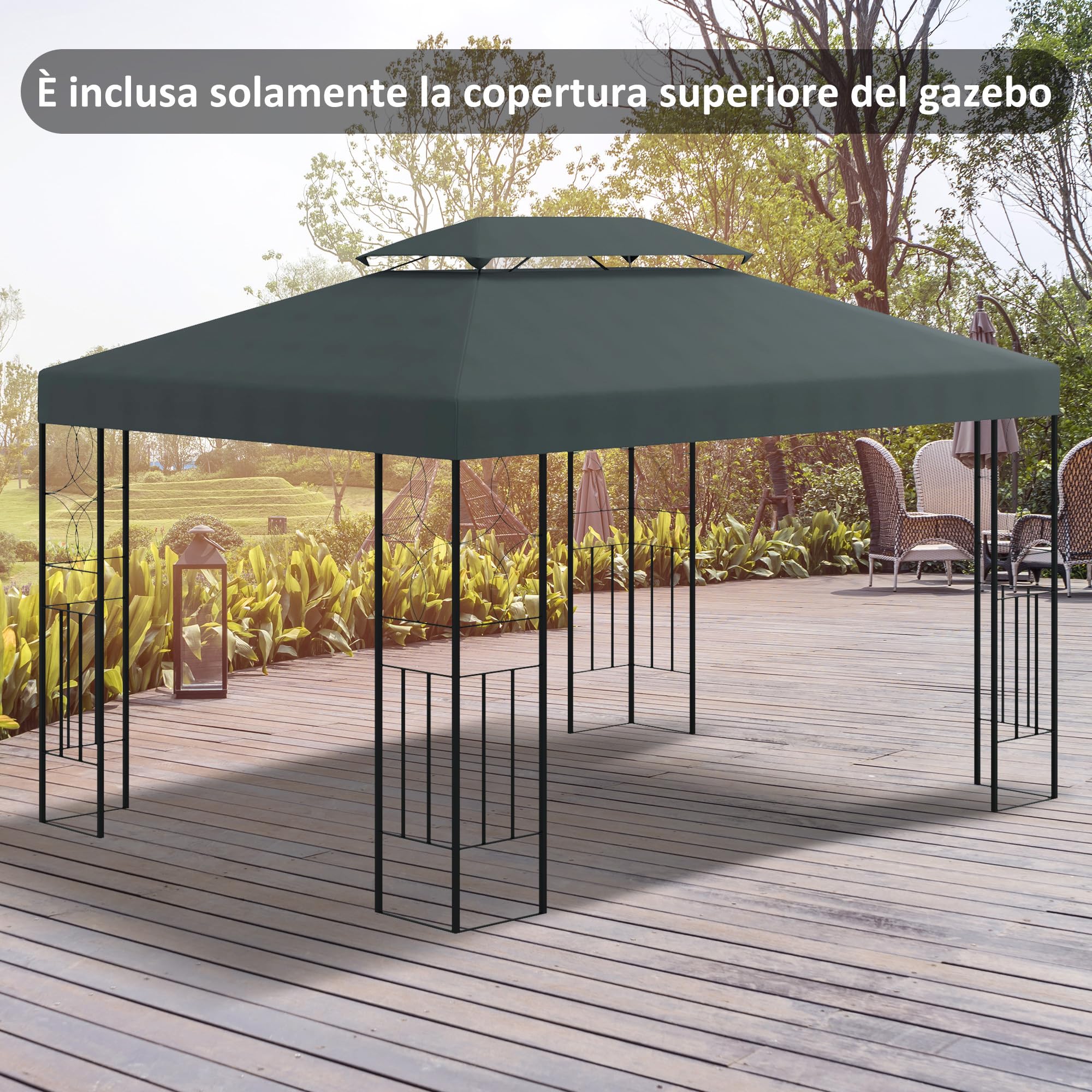 Outsunny Copertura per Gazebo da Giardino Tetto Sostitutivo Anti-UV Impermeabile 3x4m Grigio Antracite