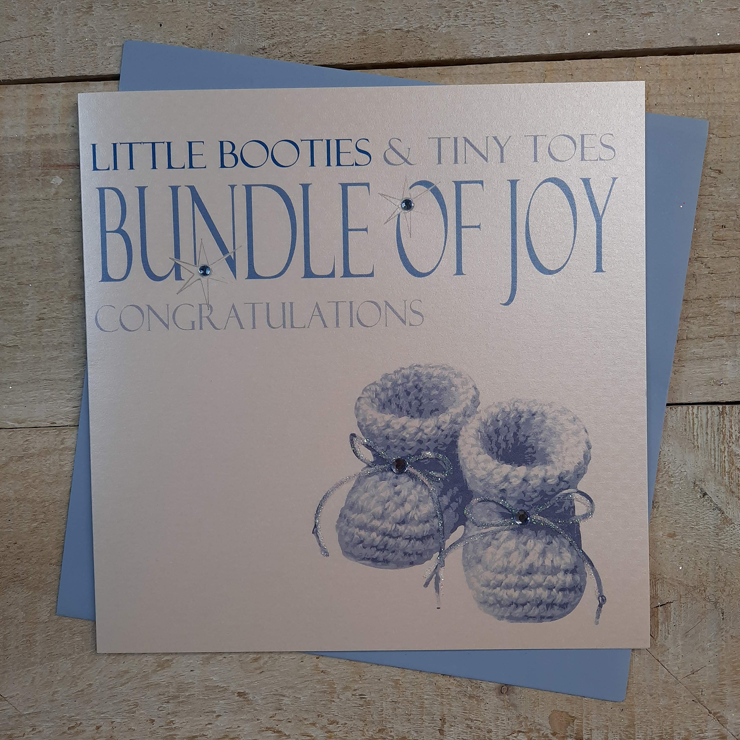 WHITE COTTON CARDSLittle Booties & Tiny Toes Bundle of Joy Congratulations, Handmade New Baby Boy Card (Blue Booties)