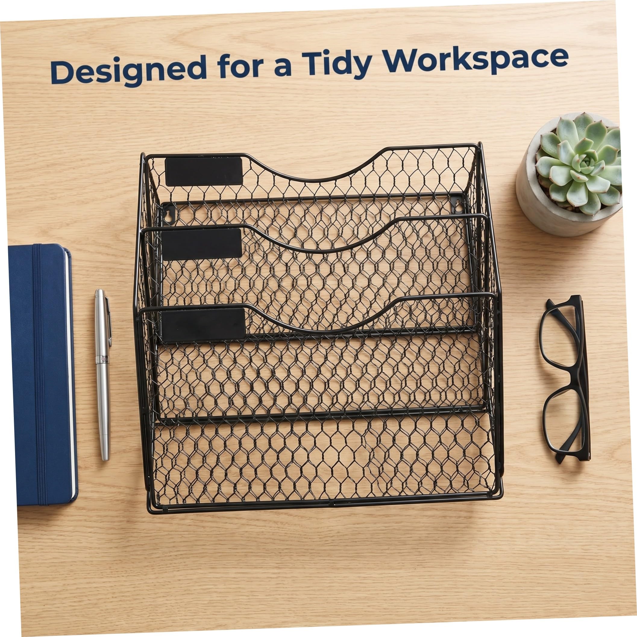 VILLCASE Organizador de Archivos de Pared Negro de Metal 3 Compartimentos y Diseño Moderno para Oficina y Escuela, Ahorra Espacio y Mantiene Documentos Ordenados