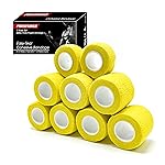 FRESINIDER 9 Rolls Self Adhesive Wrap Athletic Tape Gauze, Breathable Elastic Cohesive Bandage for Sports Injury & Pet (7 Pcs 2 x 5 Yards + 2 Pcs 1 X 5 Yards) (Yellow)