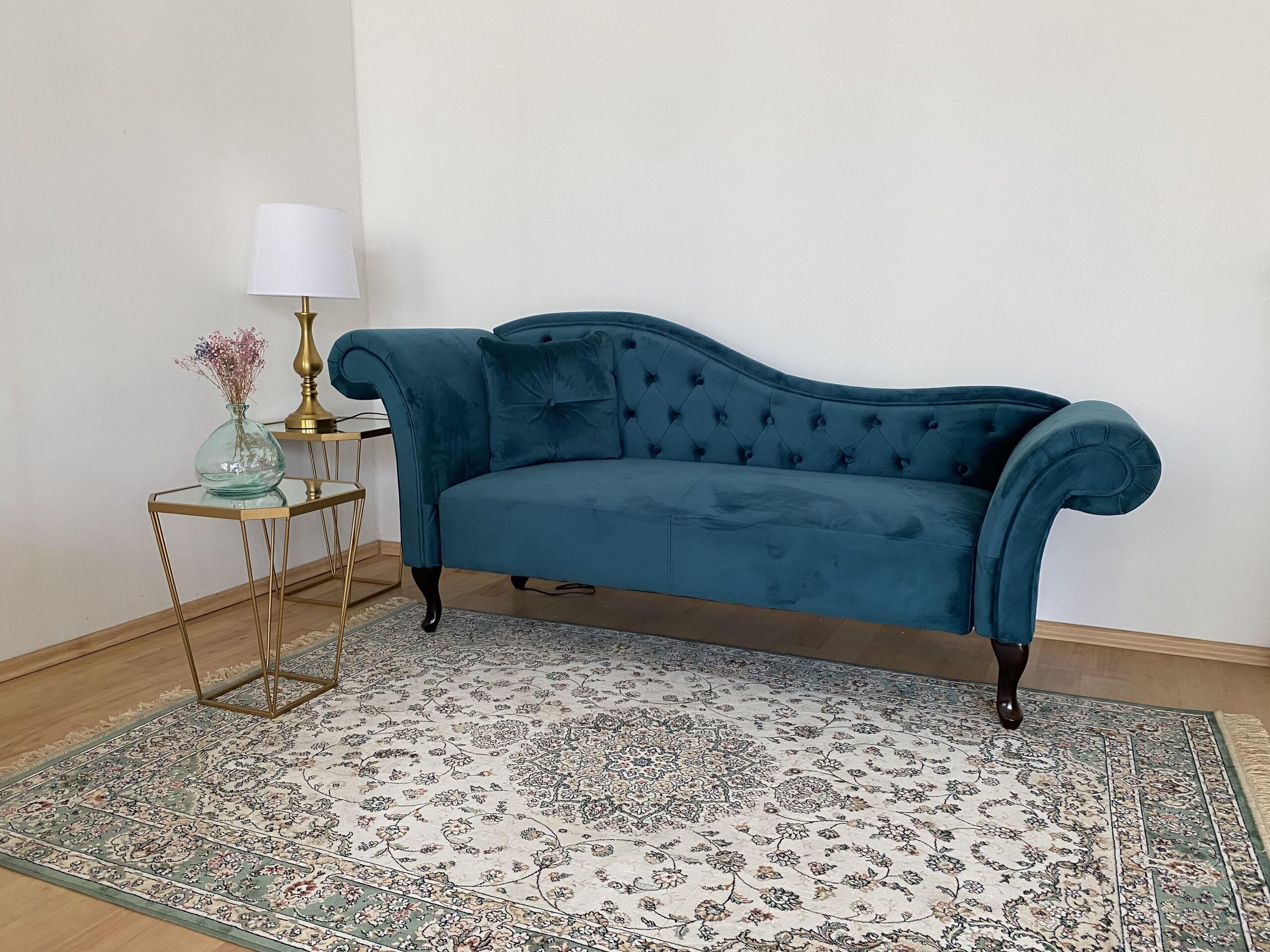 Beliani Chaiselongue Samt blau grün Links gesteppt mit Kissen Chesterfield-Stil Lattes