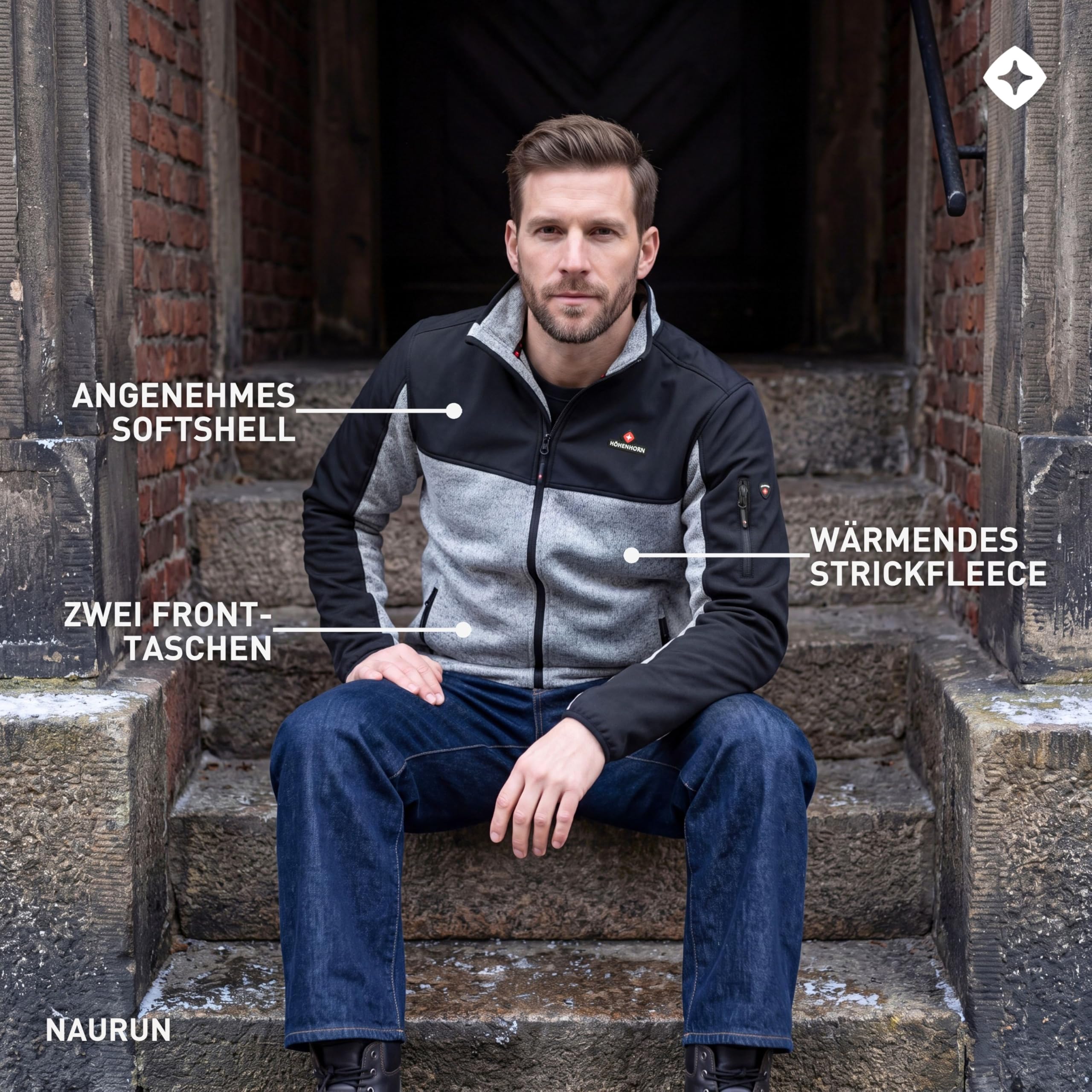 Höhenhorn Naurun Herren Fleecejacke Hybridjacke Strickjacke Softshell