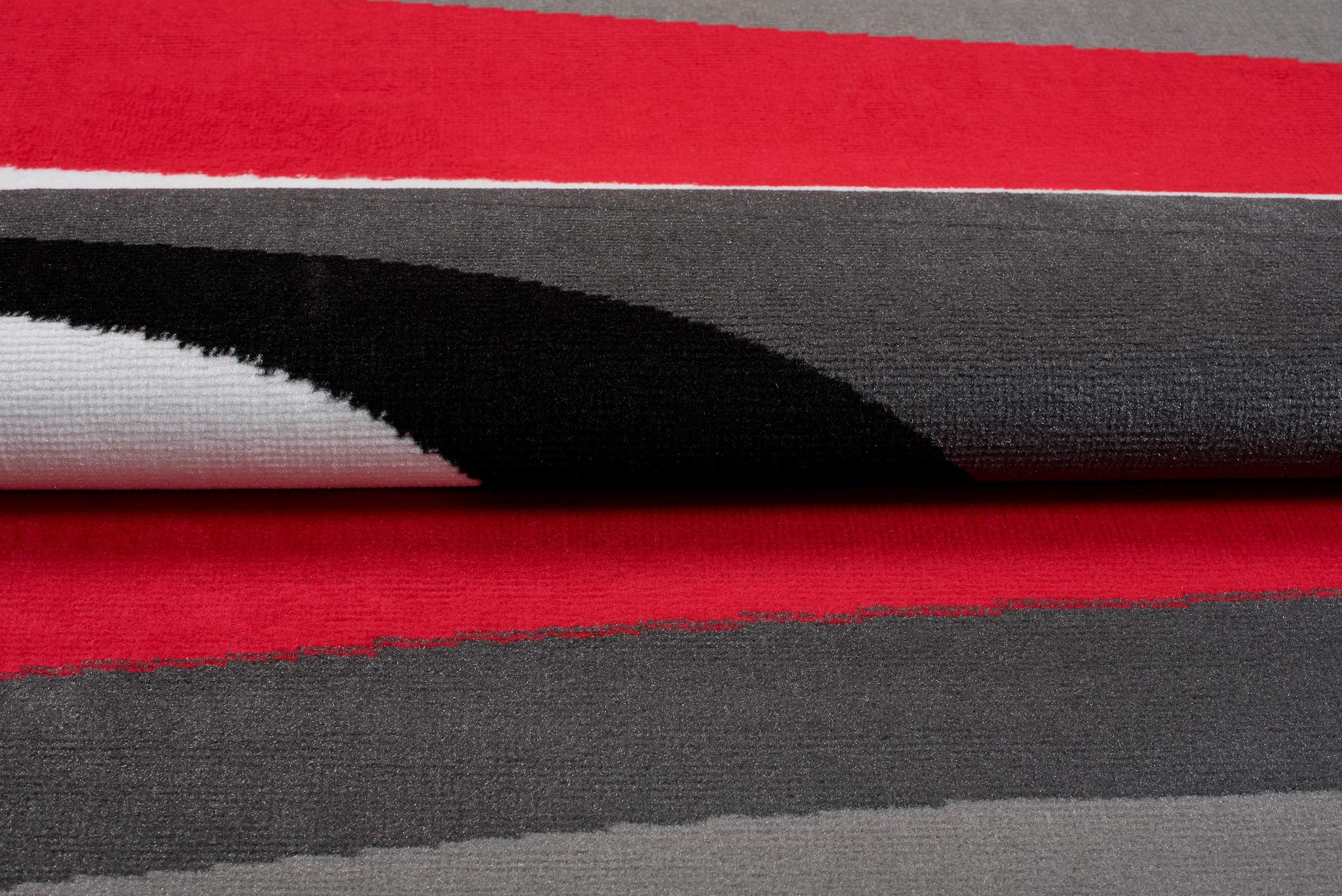 TAPISO Maya Teppich Kurzflor Grau Schwarz Weiß Rot Streifen 200 x 250 cm