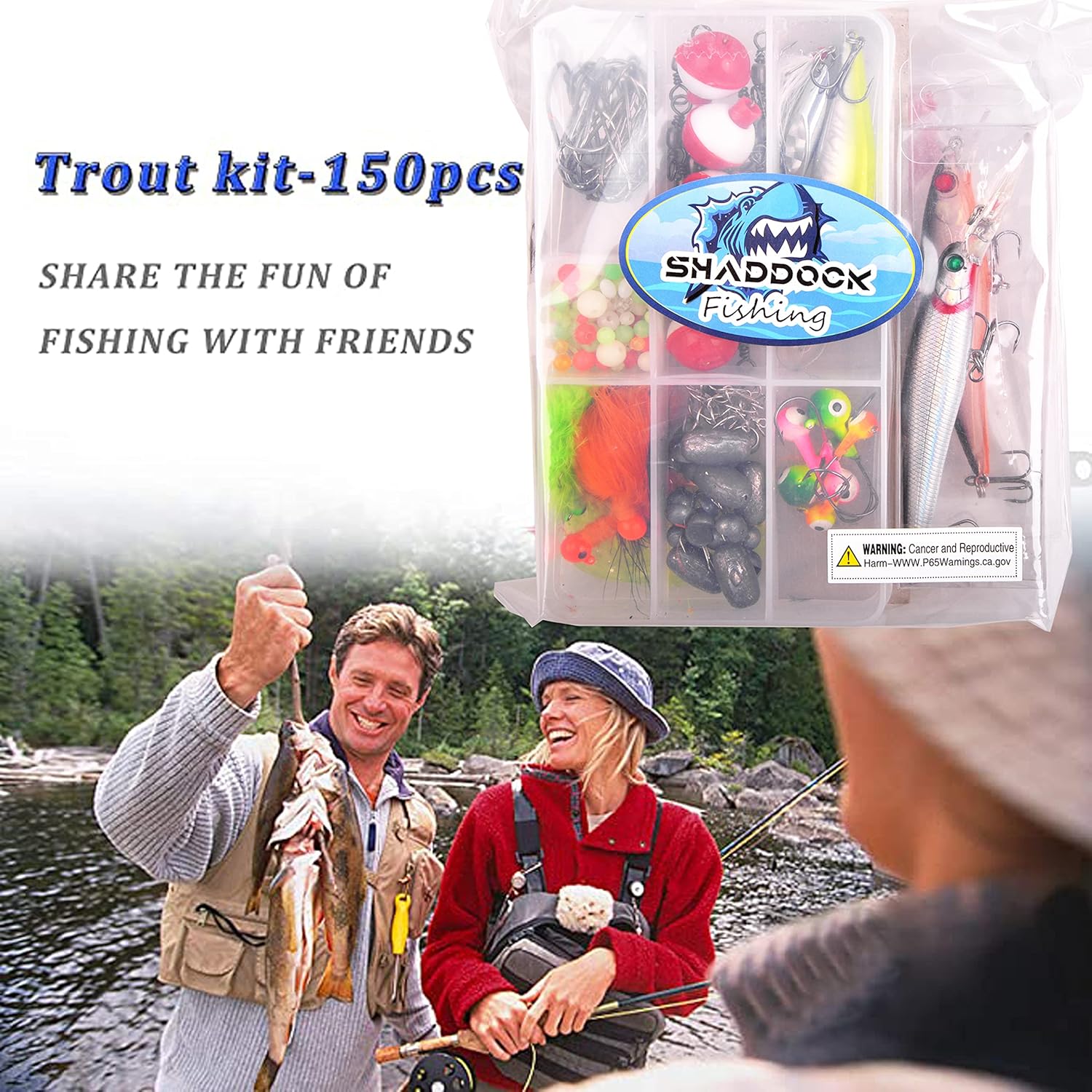 150pcs Trout Fishing Lure Kit Fishing Tackle Box with Tackle Included Worm Bait Lures, Hooks, Swivels, Weights, Other Accessories, Gear and Equipment Gift Kit for Men Freshwater Bass Salmon