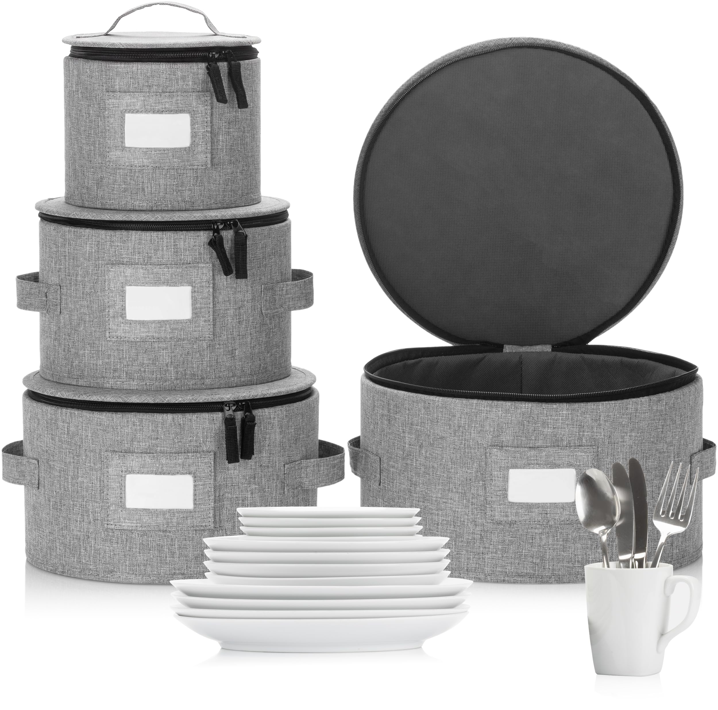 Set mit 4 Porzellan-Aufbewahrungsboxen für Geschirr, Hartschale, stapelbar, Größen: 30,5 cm – 25,4 cm – 21,6 cm und 17,8 cm B – 48 Teller-Trennwände im Lieferumfang enthalten Bürobedarf & Schreibwaren