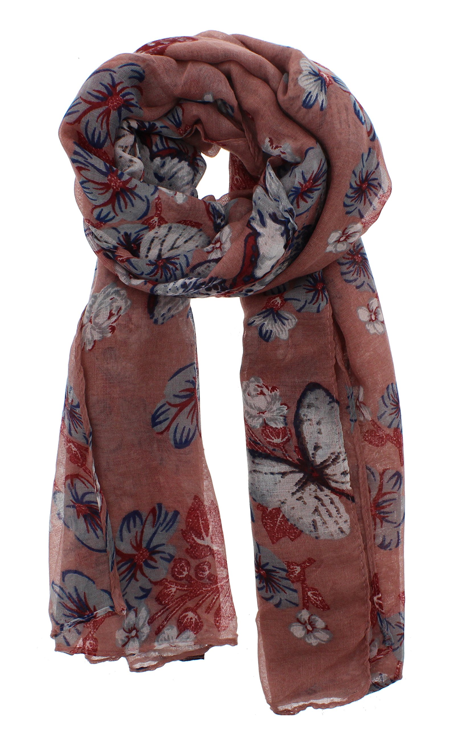 Zac's Alter Ego Long Lightweight Butterflies & Floral Print Scarf with Border