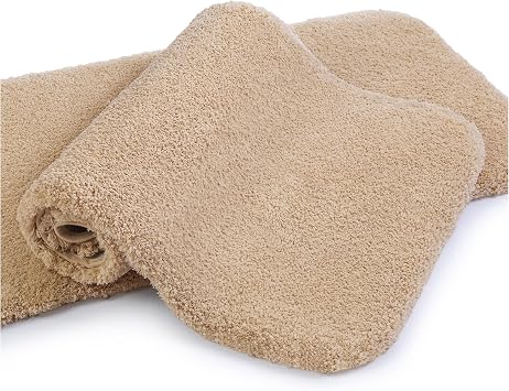 VANZAVANZU Bath Mats Non Slip Ultra Soft Absorbant Microfiber Fluffy Thick Bathroom Rugs Machine Washable 20"x32" Plus 20"x32", Beige