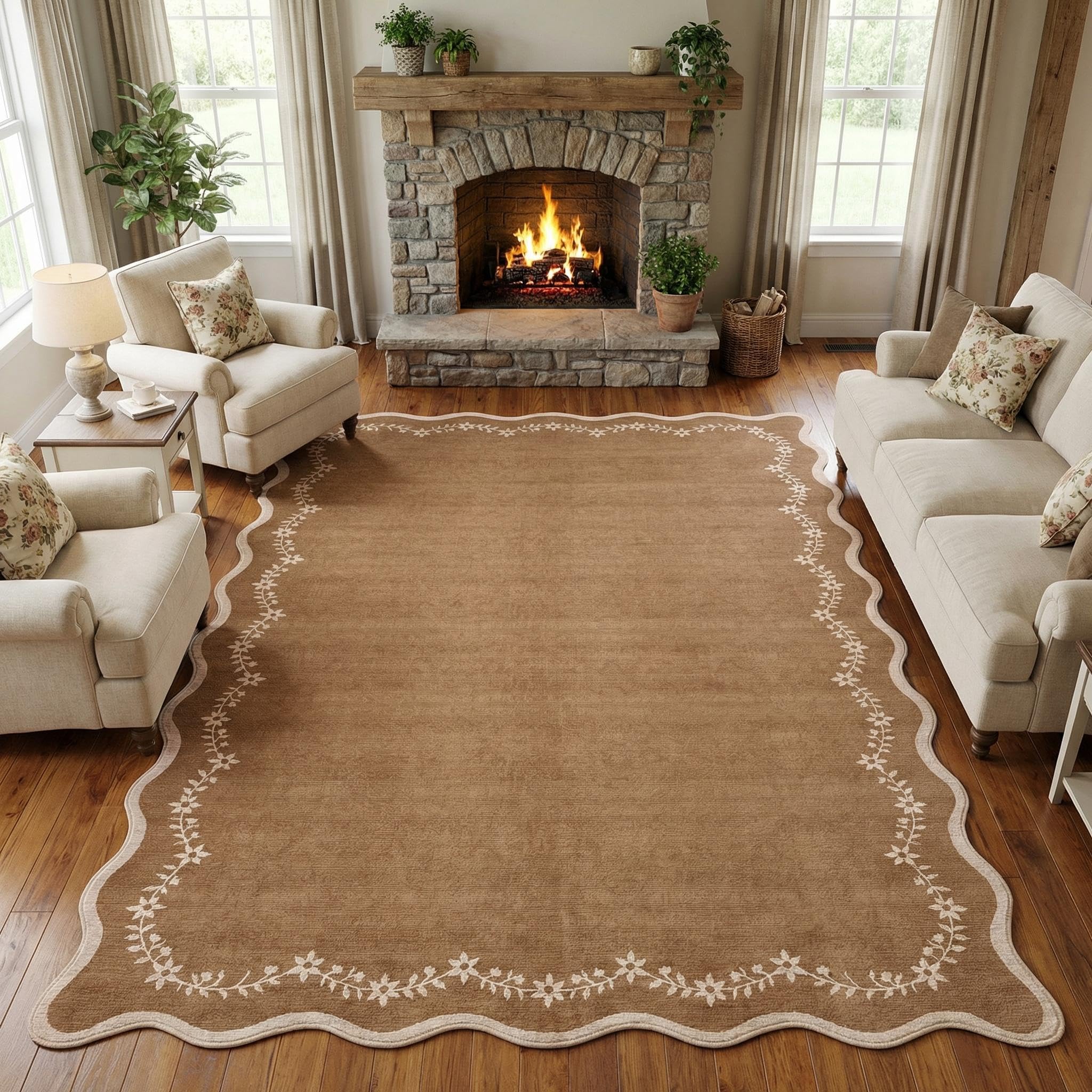 GarveeHome Scalloped Washable Area Rug
