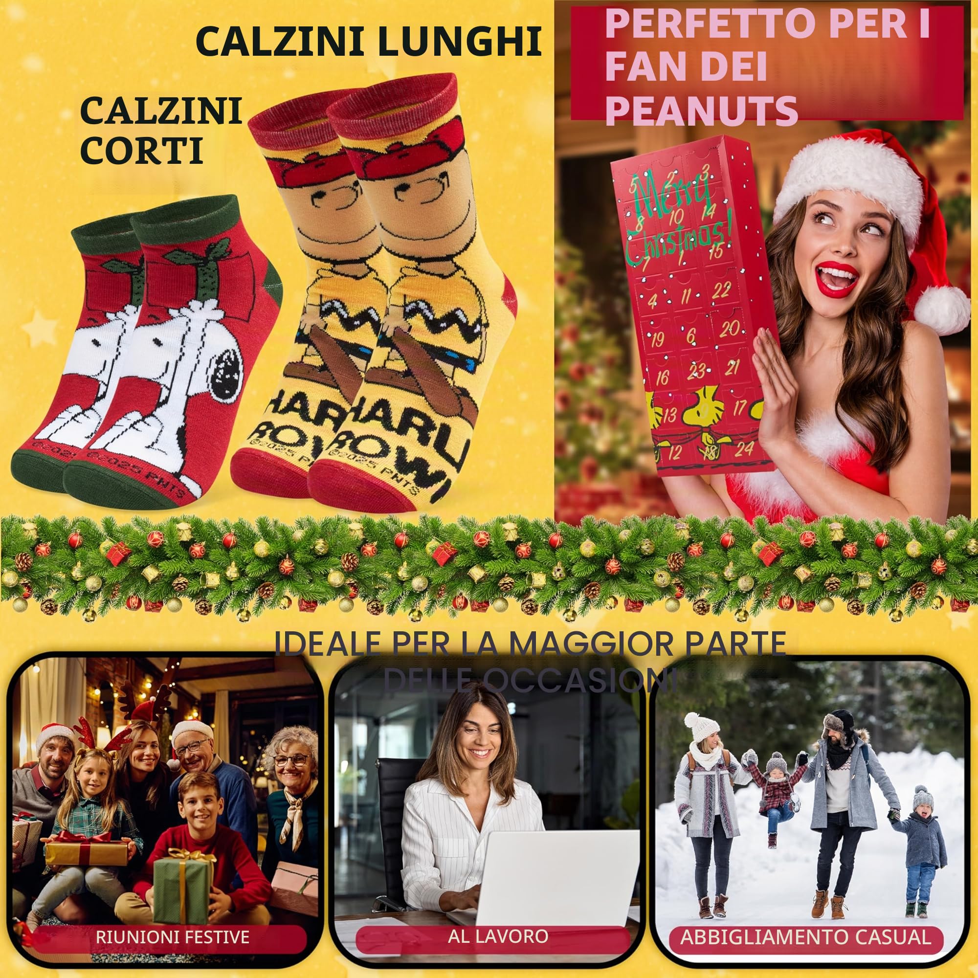 Get Trend Peanuts Snoopy Calendario Avvento Calze 2025 per Donna e Adolescenti, 24 Paia Traspirante Calzini Divertenti, 36-41, Regali per Lei (Multi Snoopy)