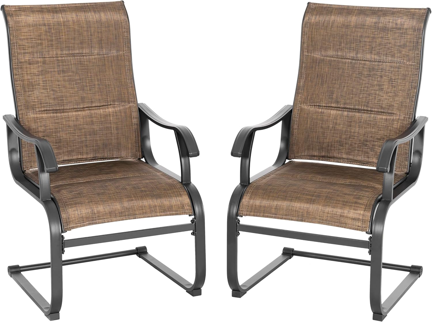 NUU GARDEN Patio Dining Chairs Set of 2, All Weather Outdoor Padded Textilene Patio Chairs, Breathable Spring Motion Textile High Back Outdoor Dining Chairs for Backyard, Lawn, Deck, Brown