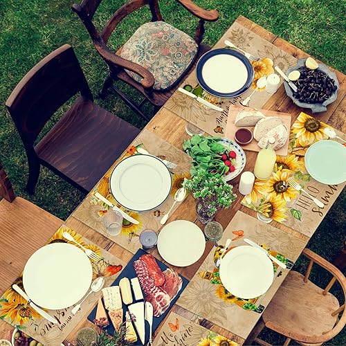 Miniatura 4 de Juego de 6 manteles individuales vintage de girasol, manteles individuales de verano de 12 x 18 pulgadas para cocina, comedor, mesa, granja,