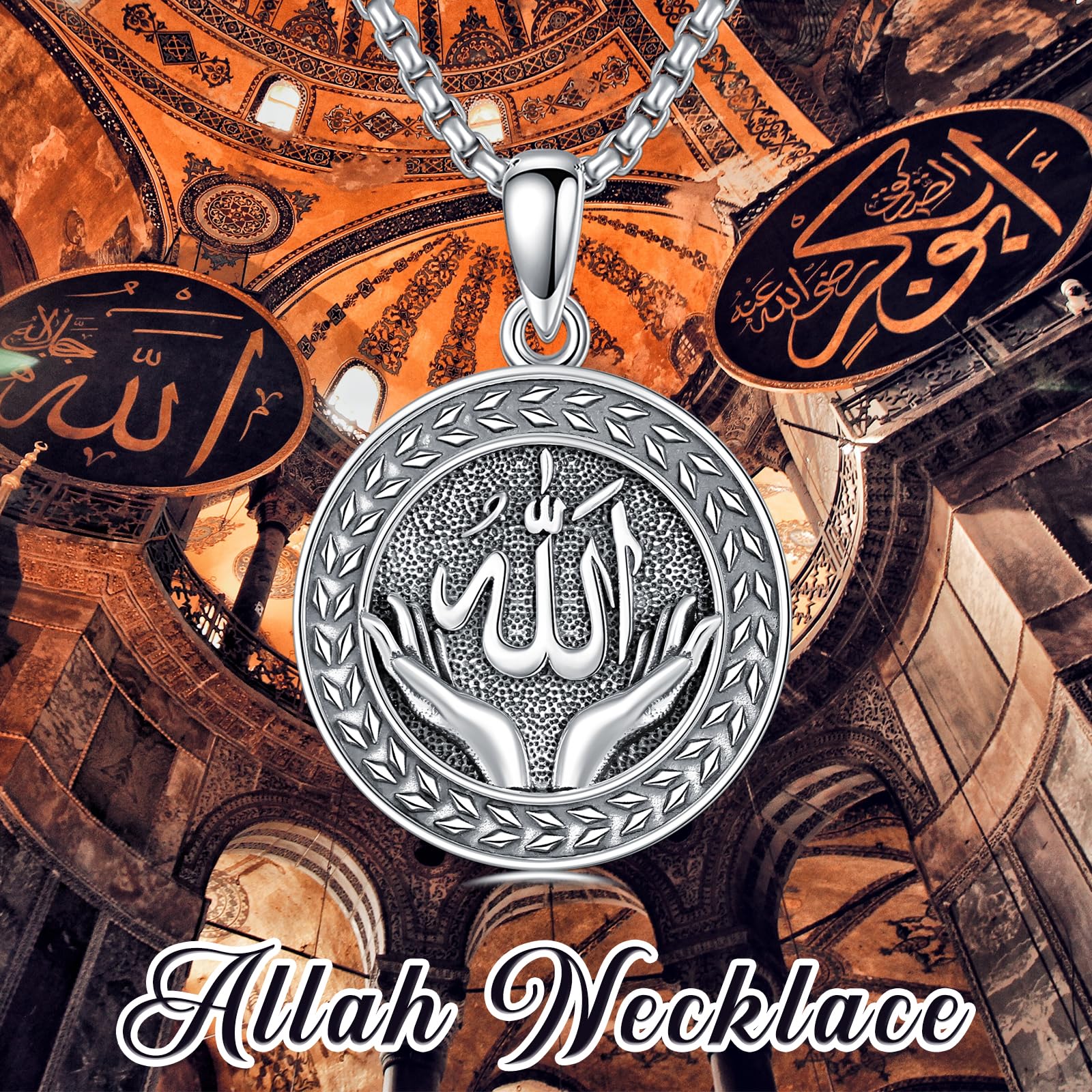 Collana Allah in argento sterling 925, collana con ciondolo musulmano arabo, gioielli religiosi musulmani Islam, regali per donne e uomini